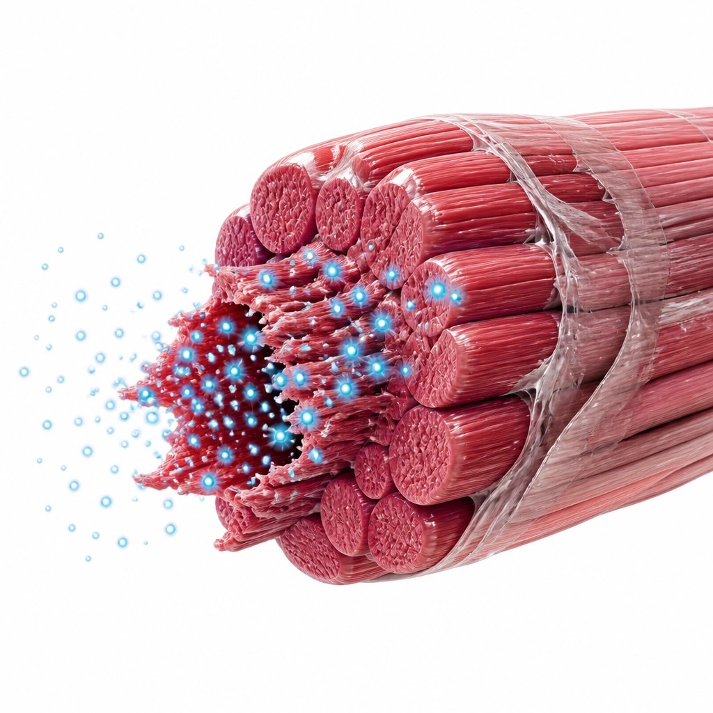 Close-up of muscle fiber repair visualization