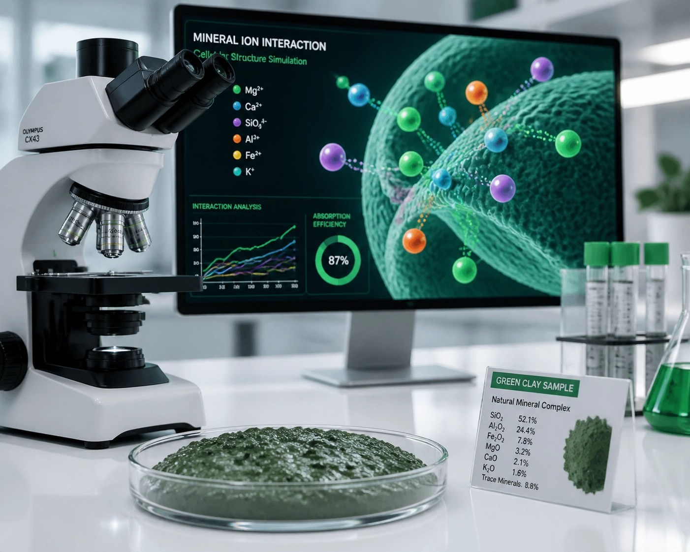 Lab-tested French Green Clay in a clinical setting demonstrating the deep science of clay detoxification.