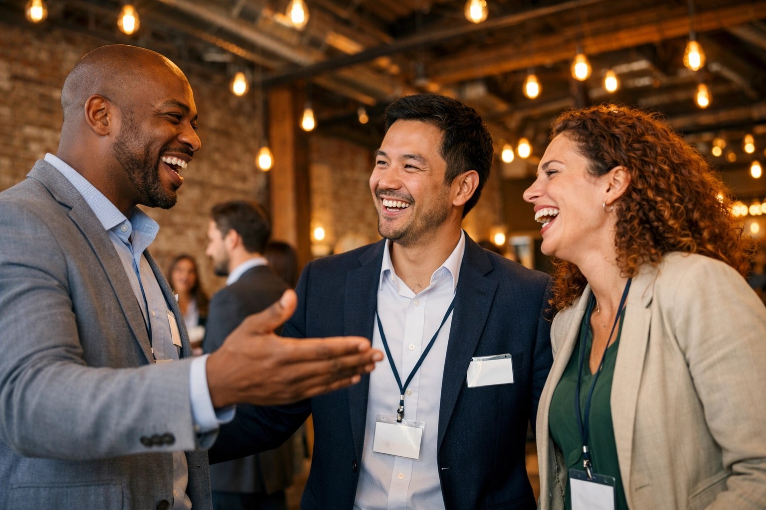 Diverse group of business owners connecting at a professional Indianapolis networking group.