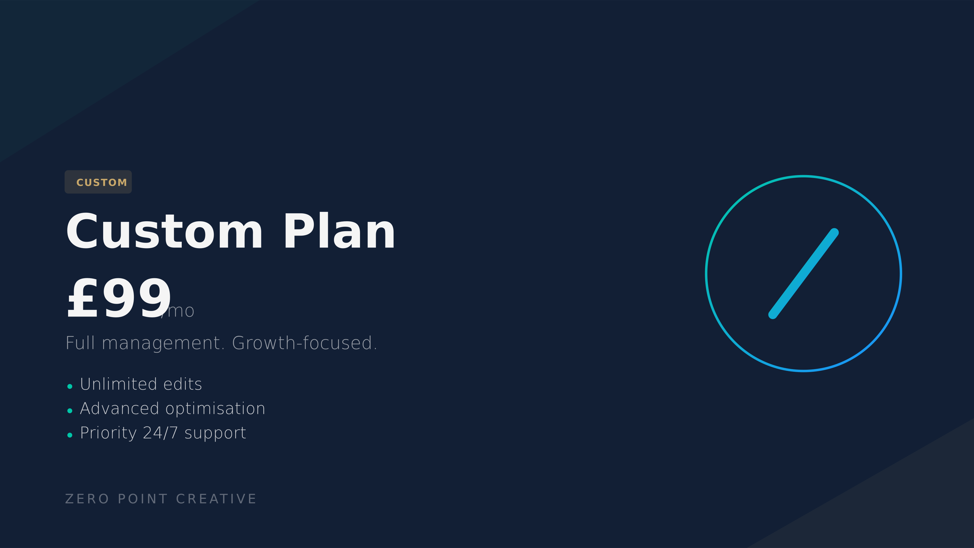 Overview of Zero Point Creative's Custom Plan for managed digital growth and advanced optimisation