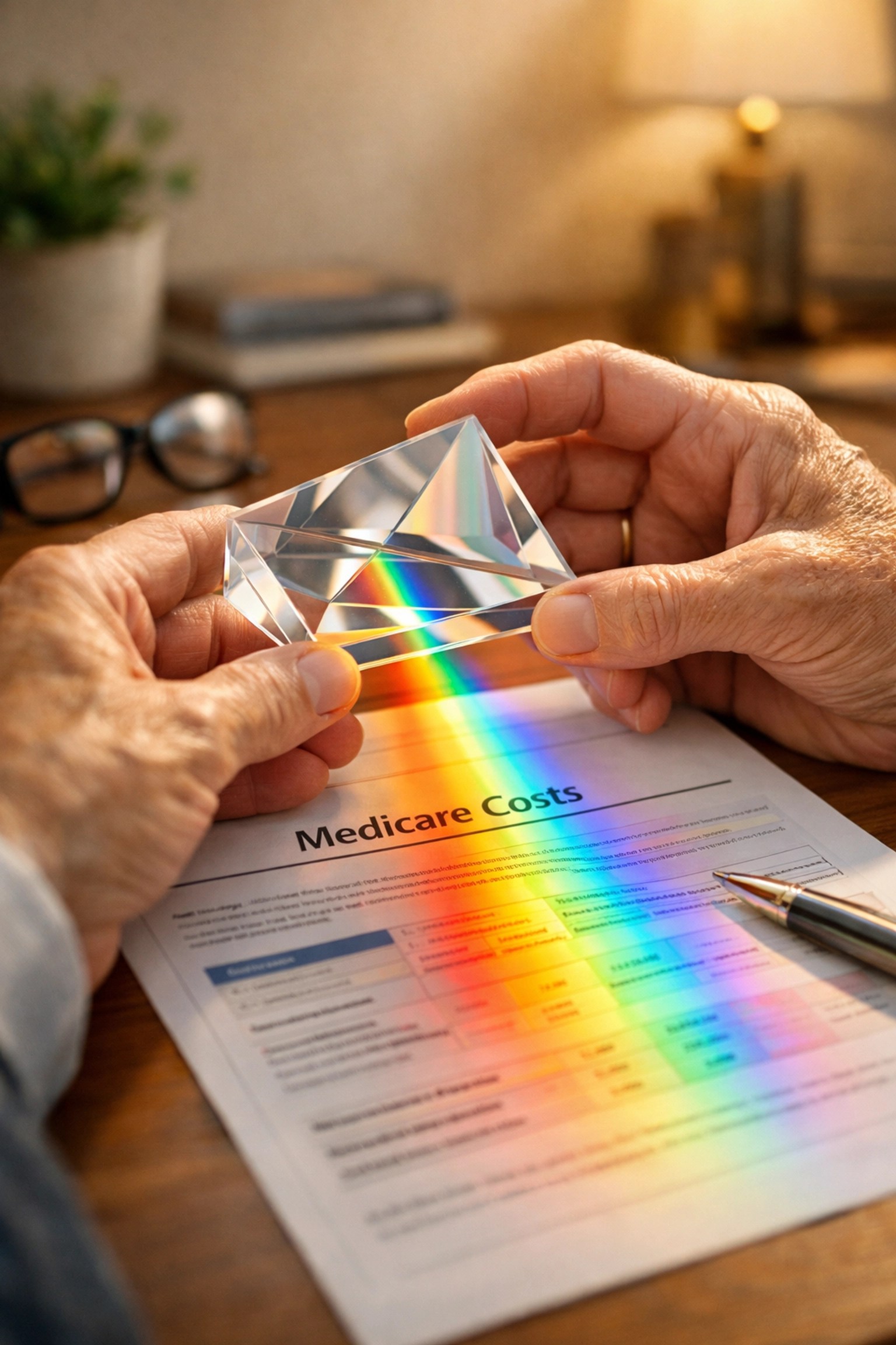 A senior reviewing Medicare plan documents to see the total cost of ownership and out-of-pocket maximums.