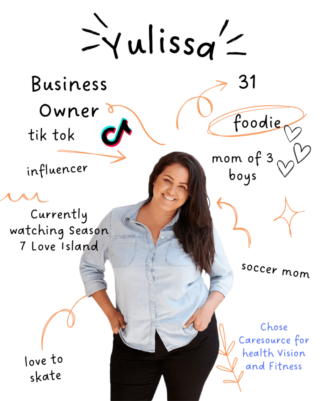 A success story graphic featuring a smiling woman. The background is forest green with hand-drawn orange arrows and a TikTok icon, highlighting the modern, social-media-driven marketing approach taught in the academy.