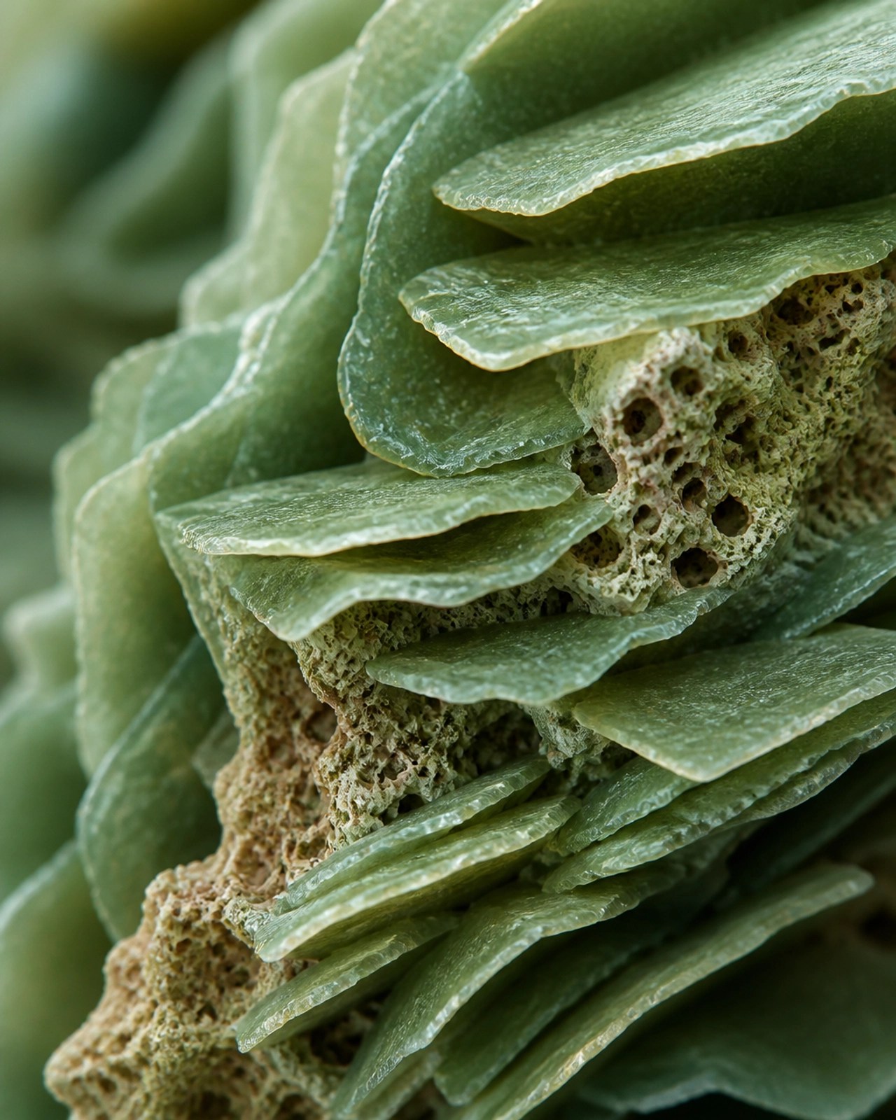 Scientific illustration of mineral layers in green clay