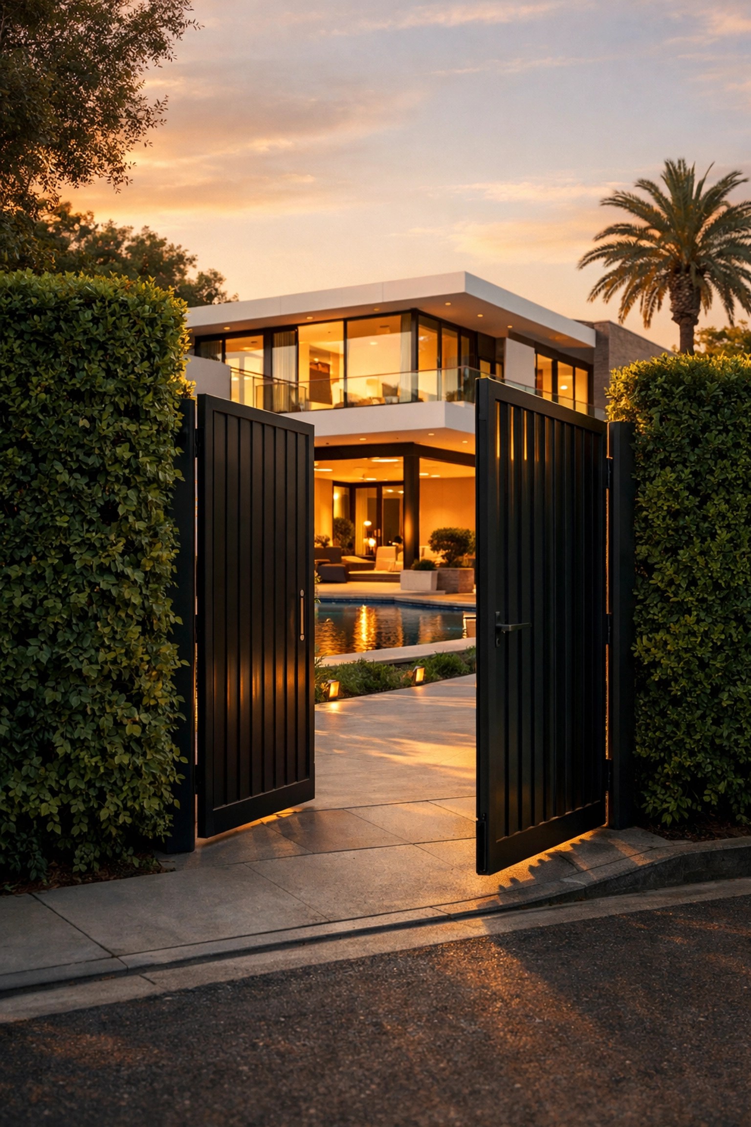 Modern luxury villa hidden behind a gate representing exclusive off-market real estate deals.