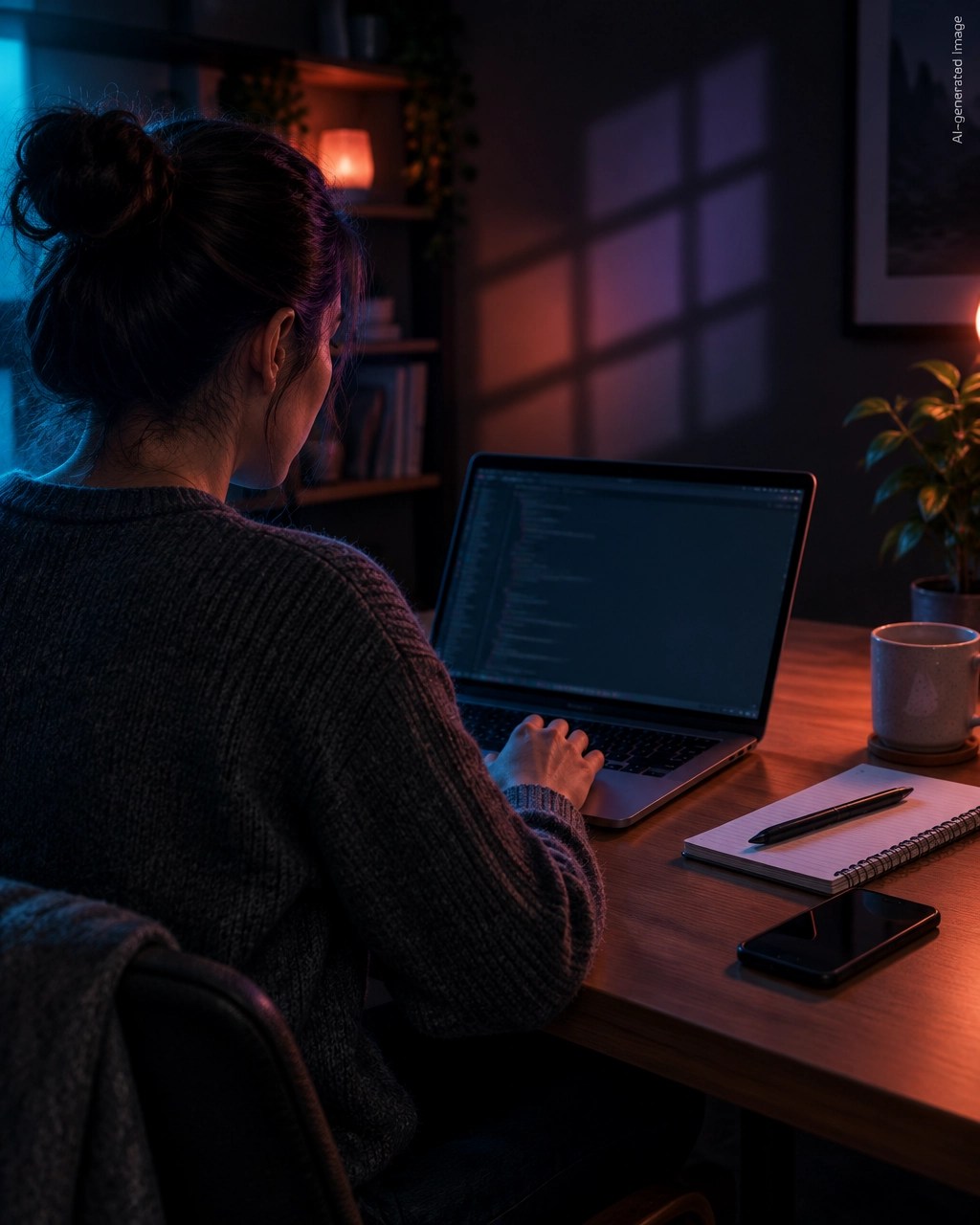 Small-business owner checking the initial HTML of a website on a laptop