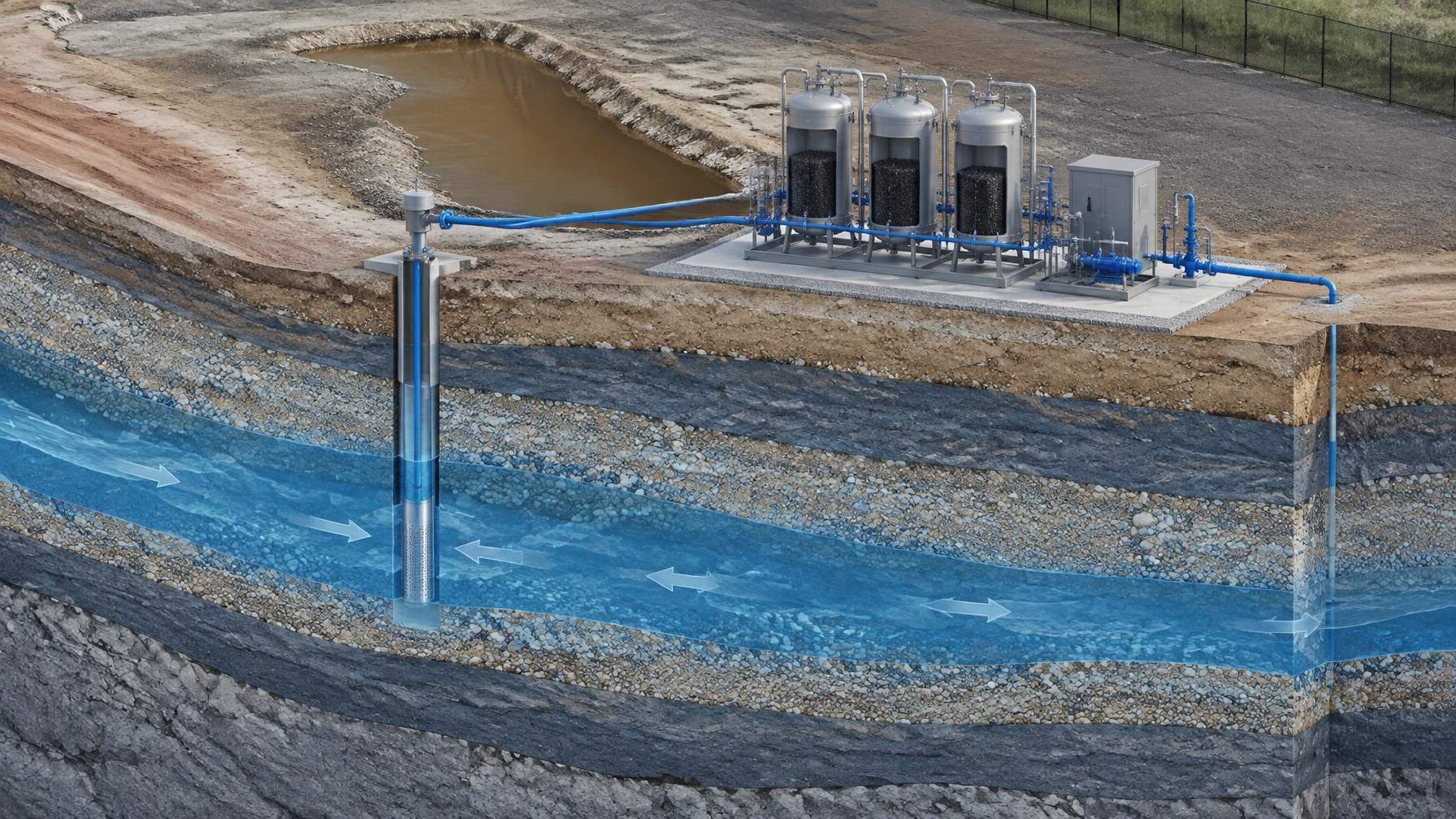 PFAS groundwater treatment vessels and subsurface soil strata for remedial design planning
