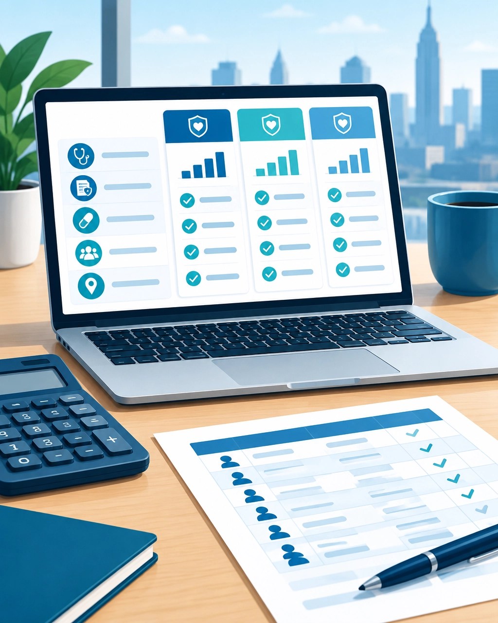 Health insurance renewal comparison with medical trend, pharmacy, and plan design factors