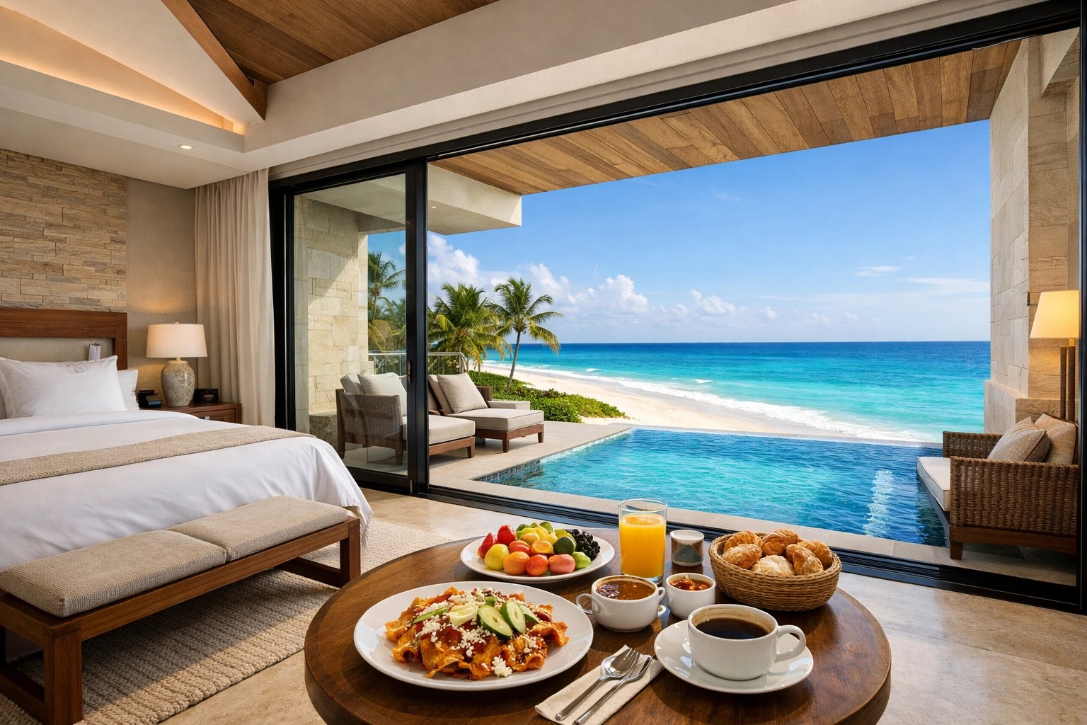 Luxury oceanfront Mexico resort suite with private plunge pool and authentic breakfast overlooking the ocean.