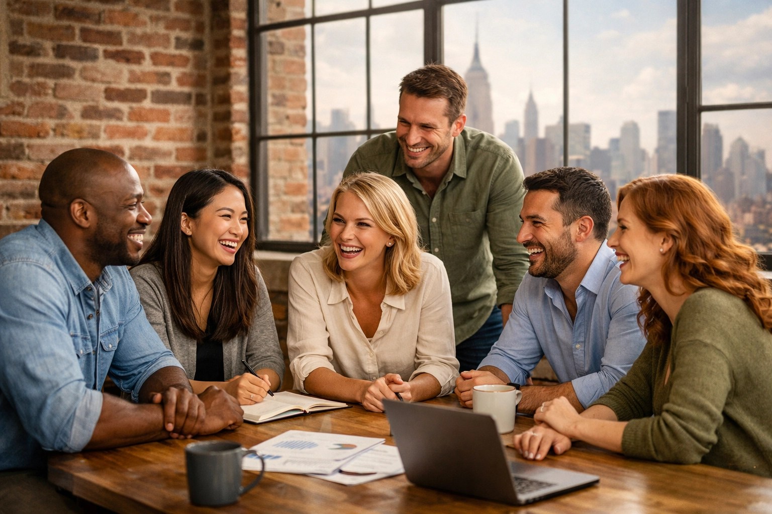 Diverse New York team in a modern office, representing the value of quality small business group health insurance.
