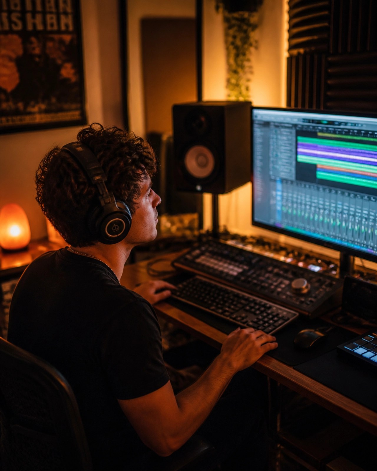 Independent music artist in a professional home recording studio