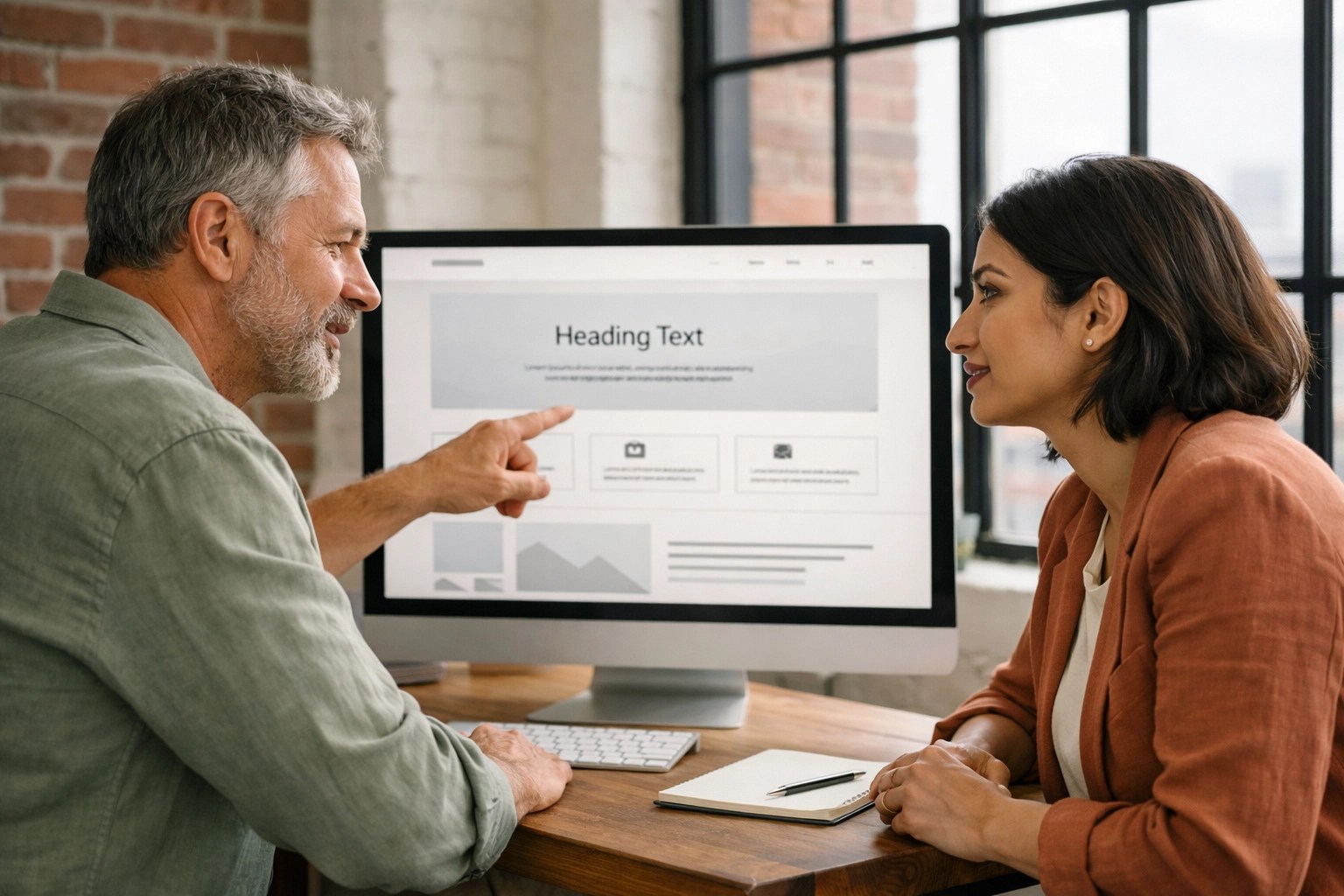 Professionals collaborating on a custom website design to improve business authority and local scaling