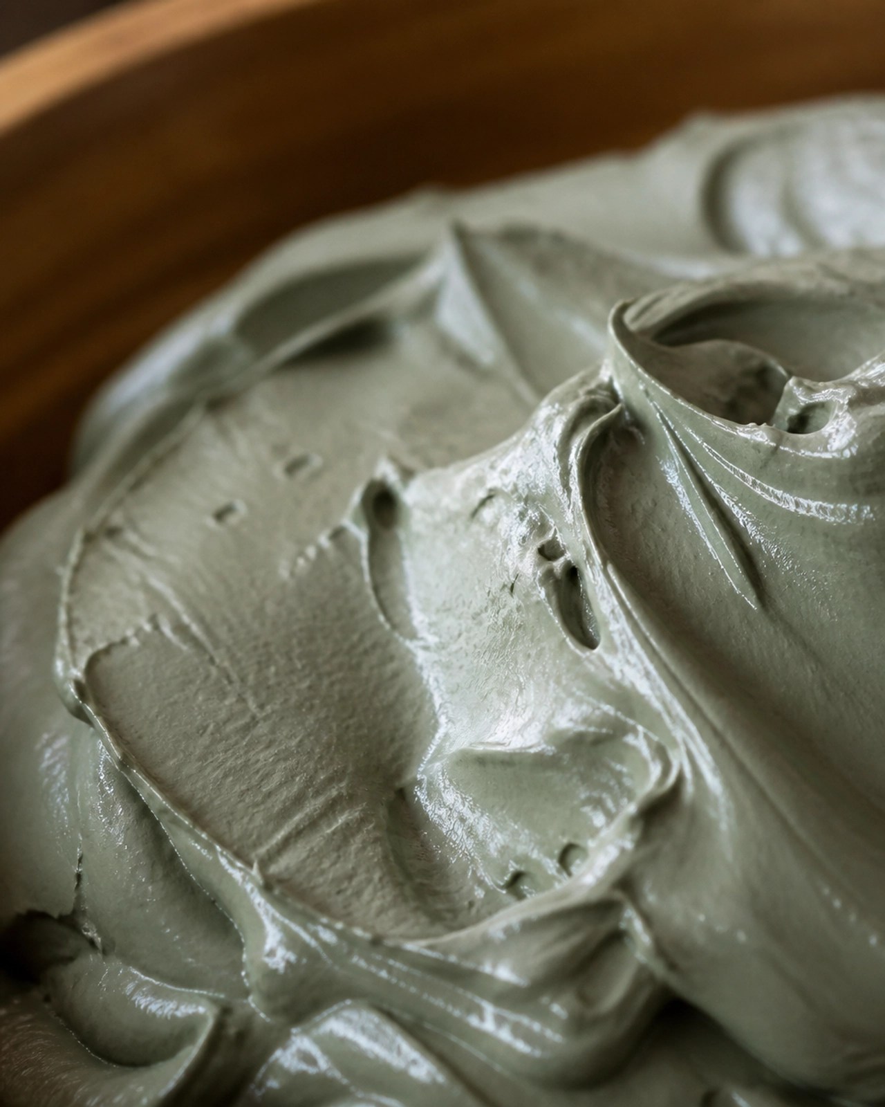 Close up of smooth French green clay texture