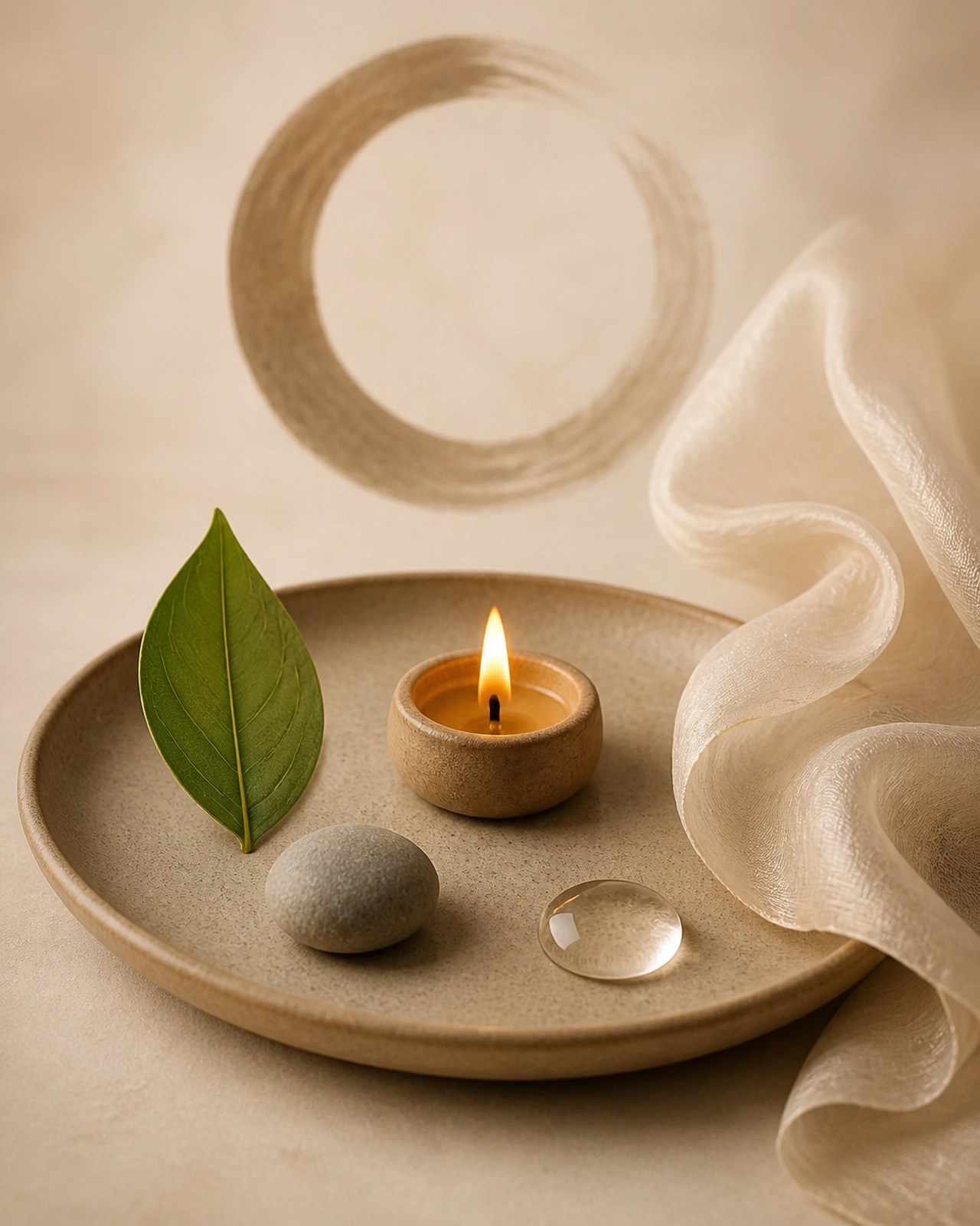 An abstract composition of the five elements including fire, water, and earth, symbolizing Ayurvedic balance.