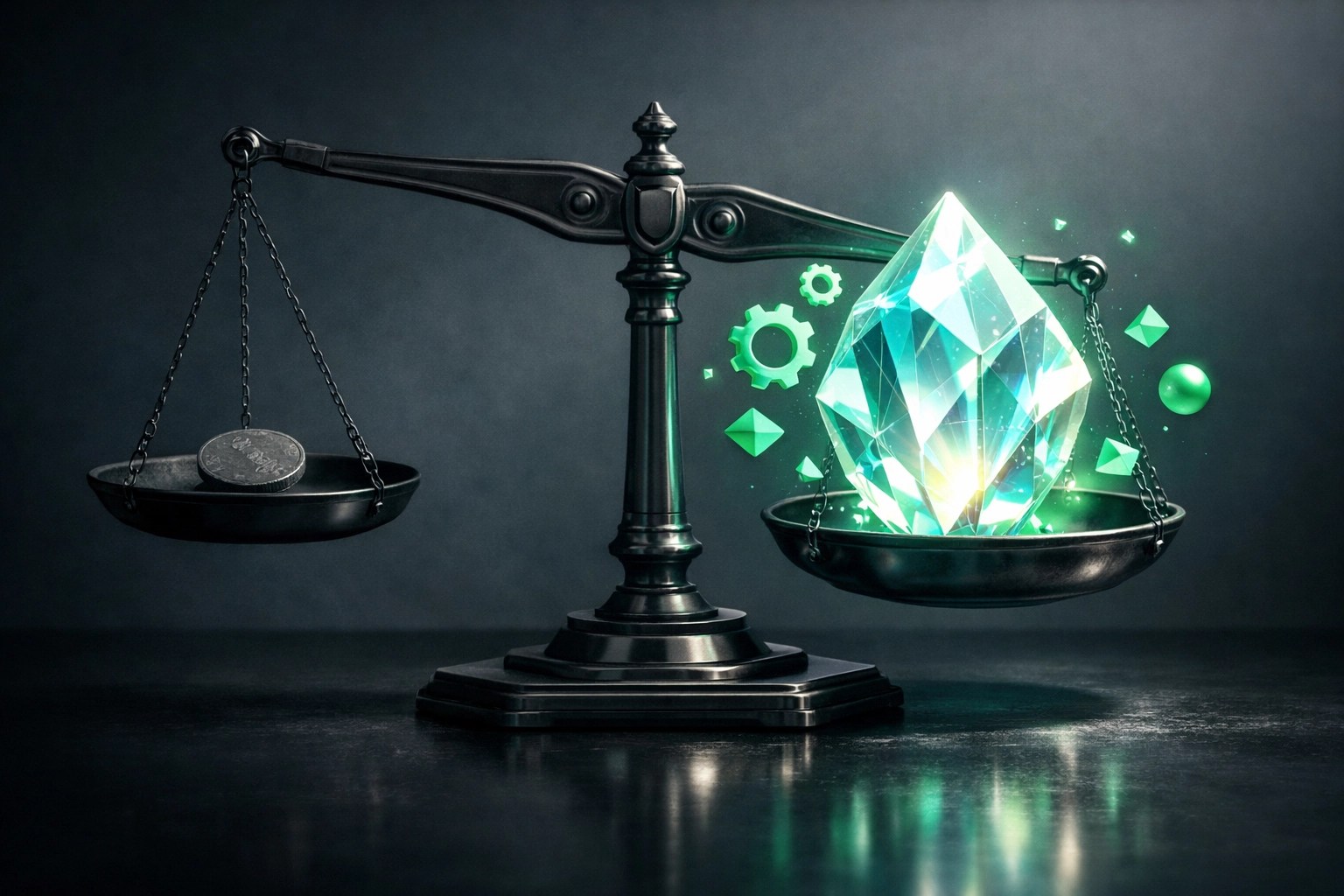 Balance scale showing the high value of professional IT support outweighing low-cost tech services.