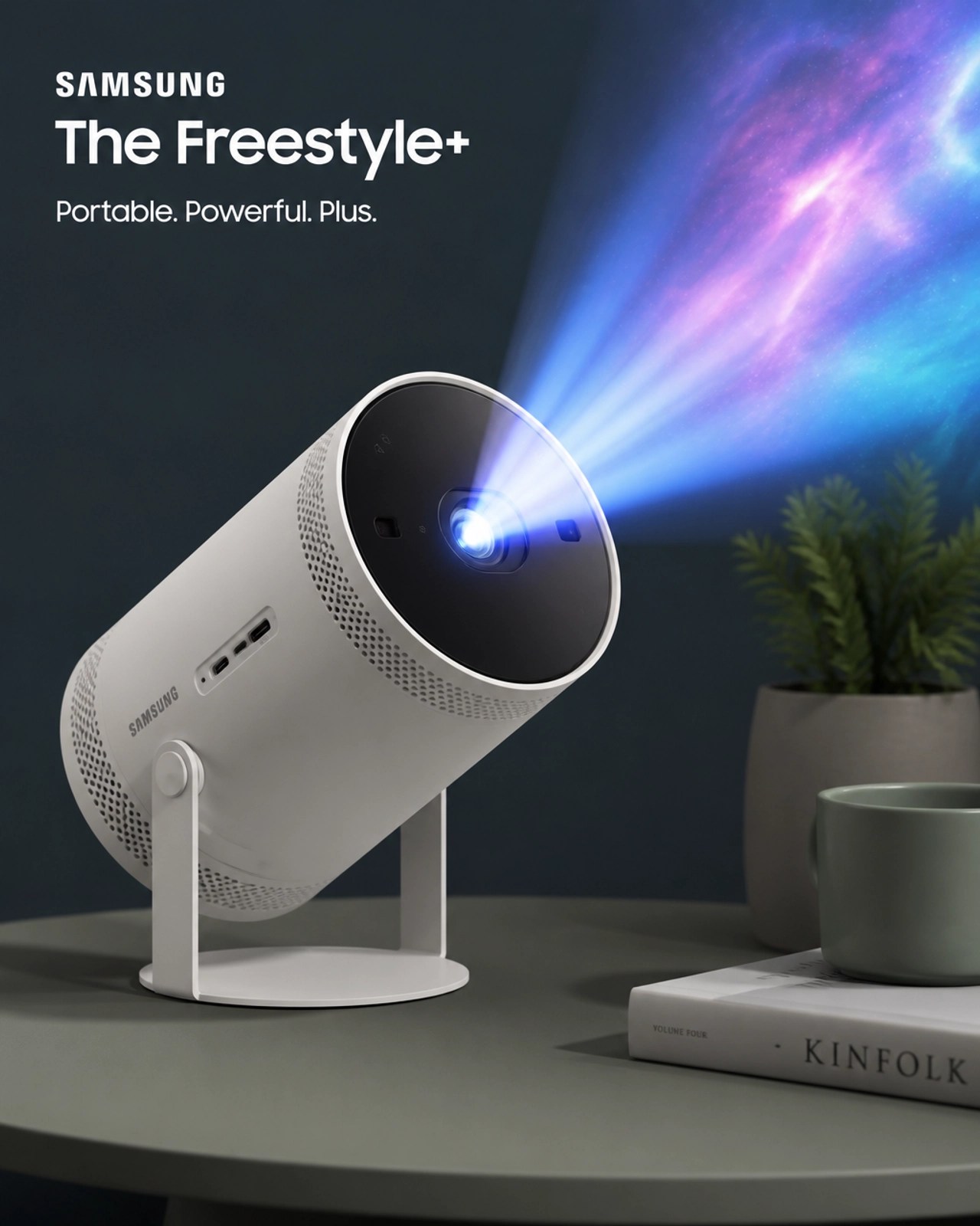 Samsung Freestyle+ portable projector in action