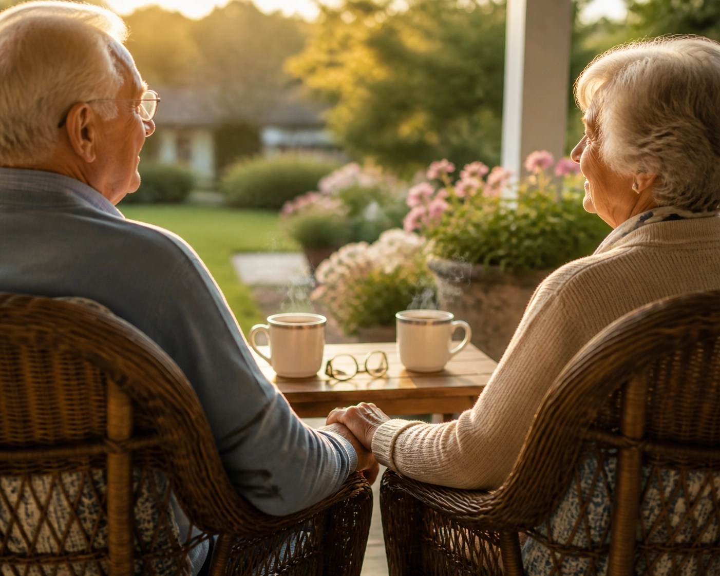 Relaxed senior couple holding hands, symbolizing the financial security of final expense insurance coverage.