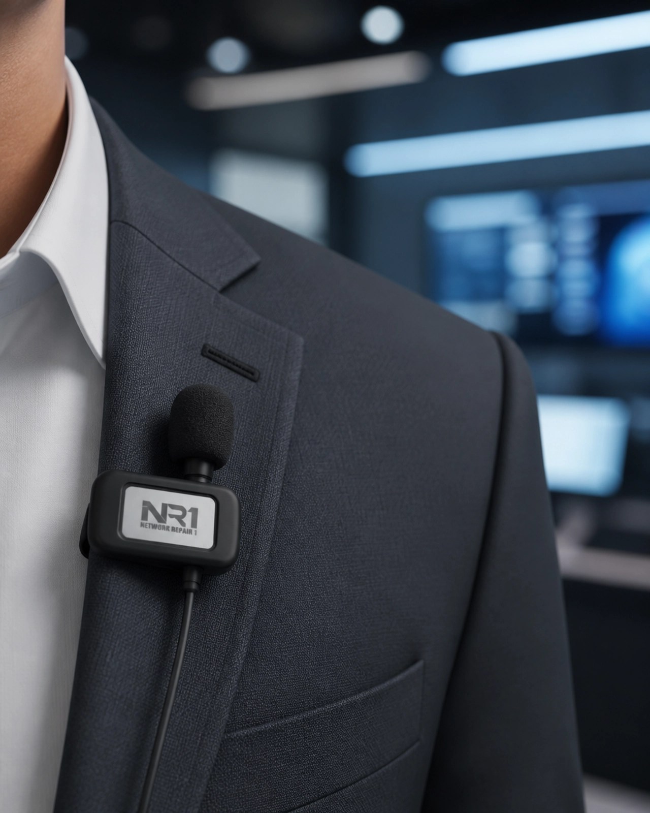 A professional-grade lavalier microphone with a customizable E-ink display showing a small brand logo.