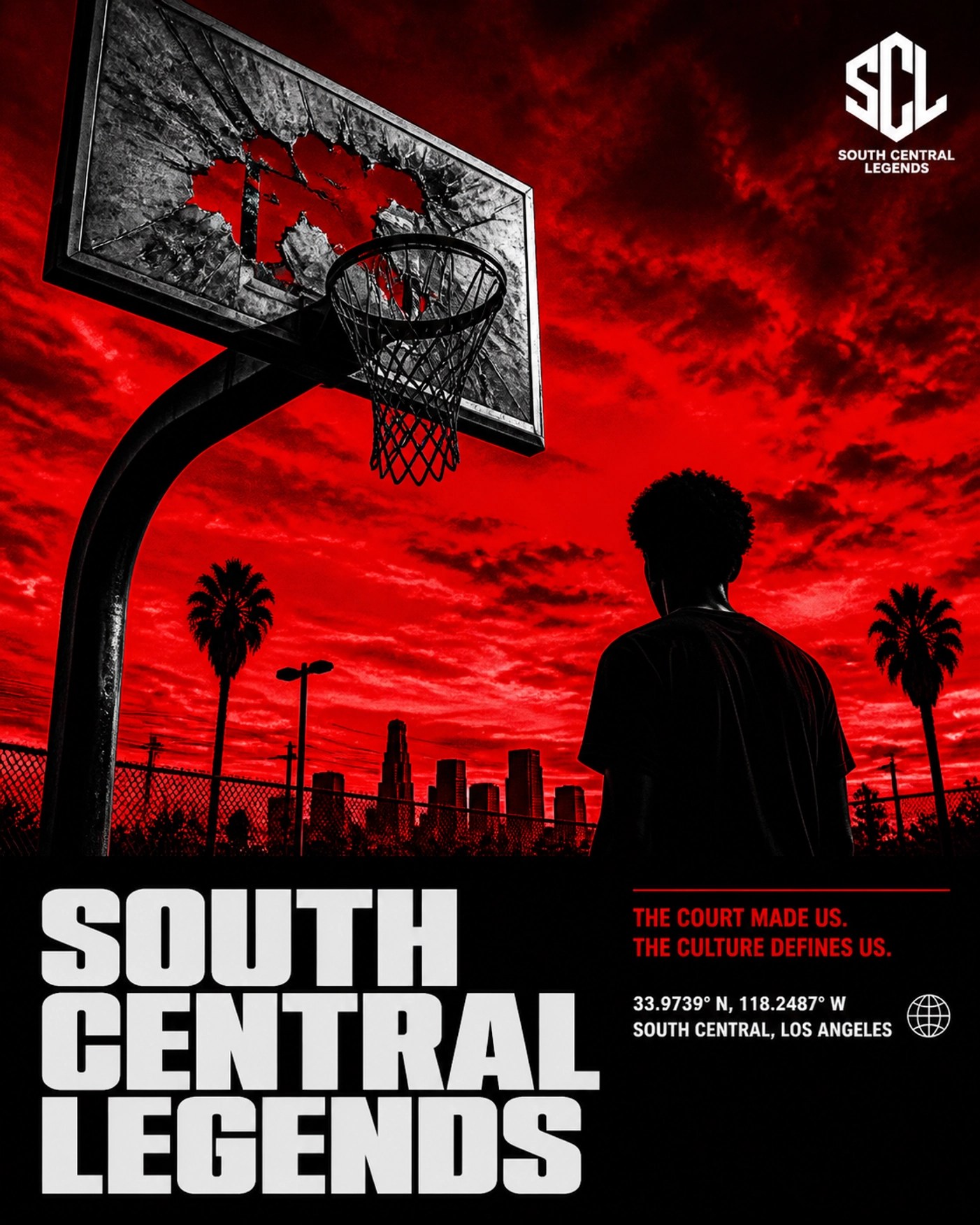 Gritty urban basketball hoop in South Central LA reflecting the tension of the NBA playoffs.