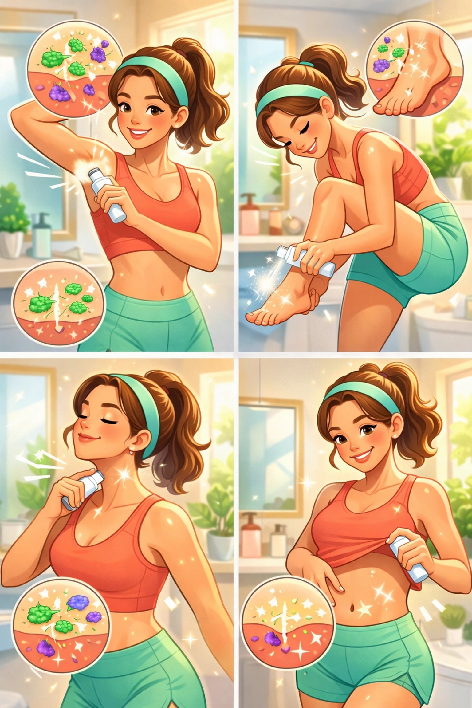 Person applying aluminum-free whole body deodorant during workout in bathroom
