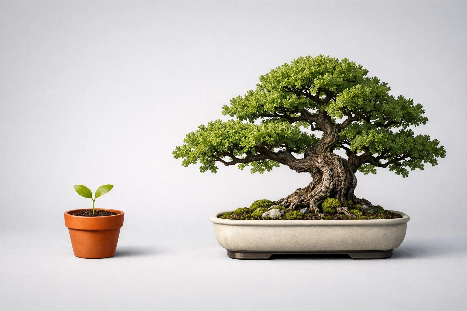 A small sprout and mature oak tree representing the difference between term and permanent life insurance options.