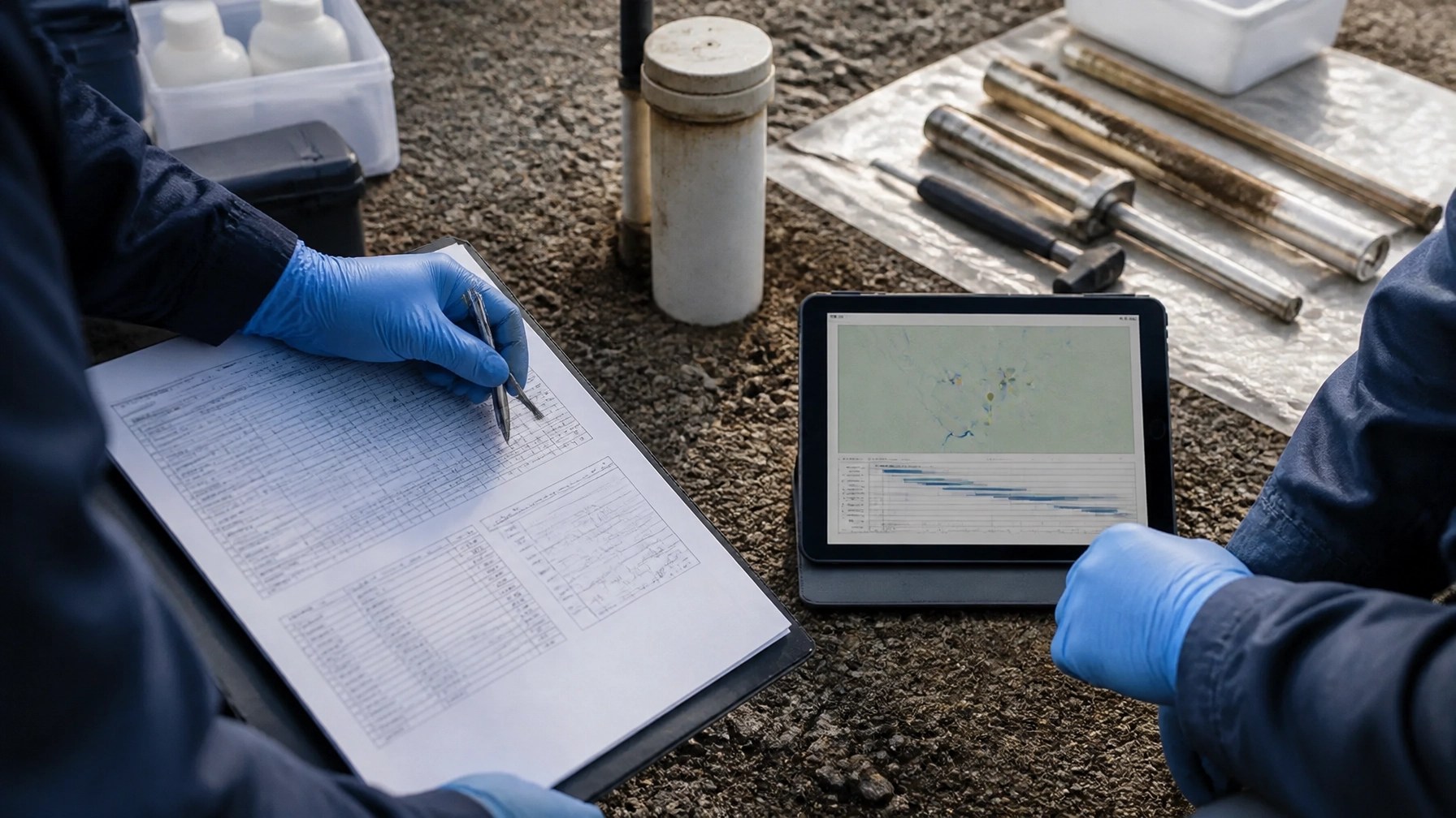 Groundwater treatment vessels and monitoring points at an active New Jersey brownfield remediation site