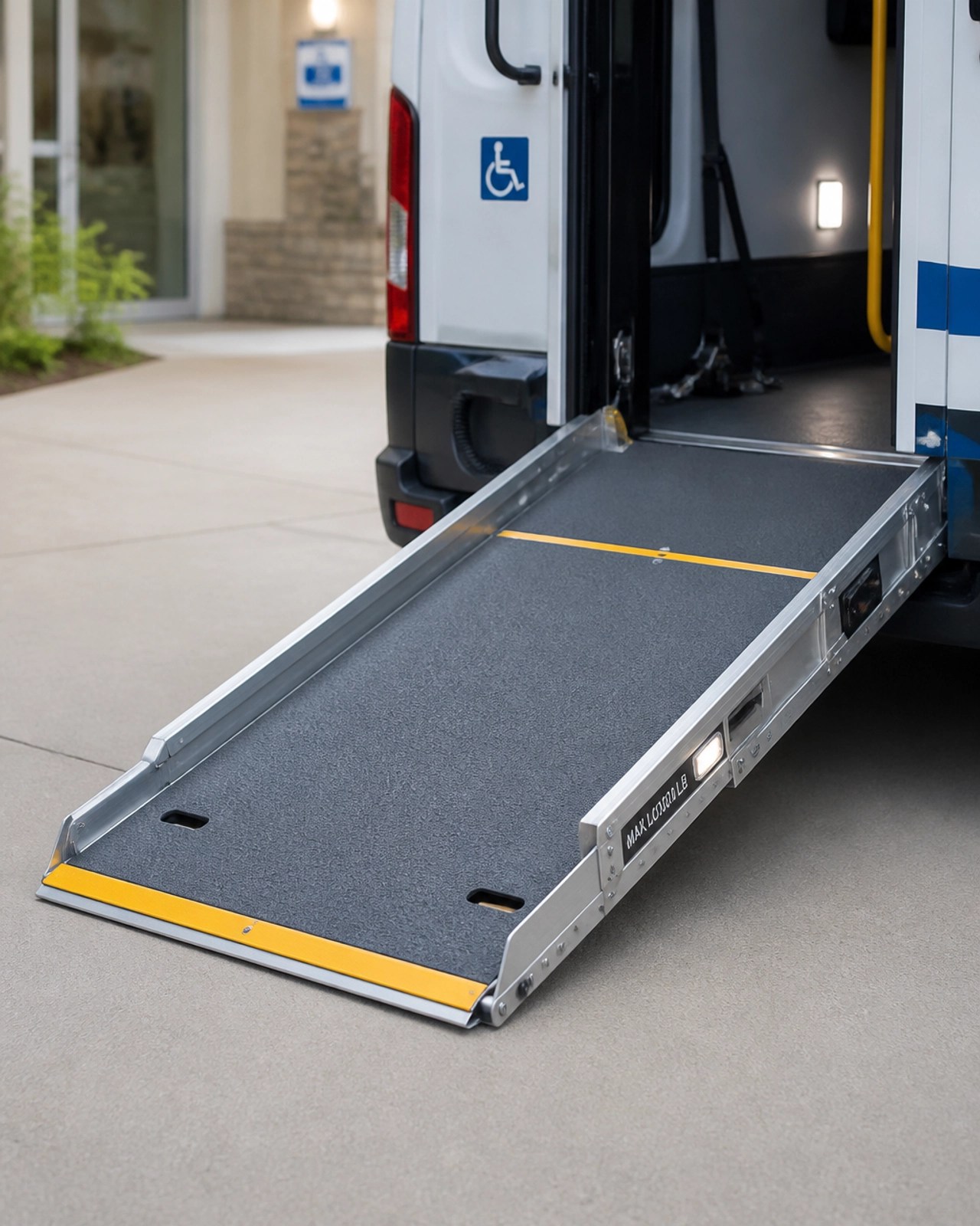 A close-up of a modern, clean wheelchair ramp