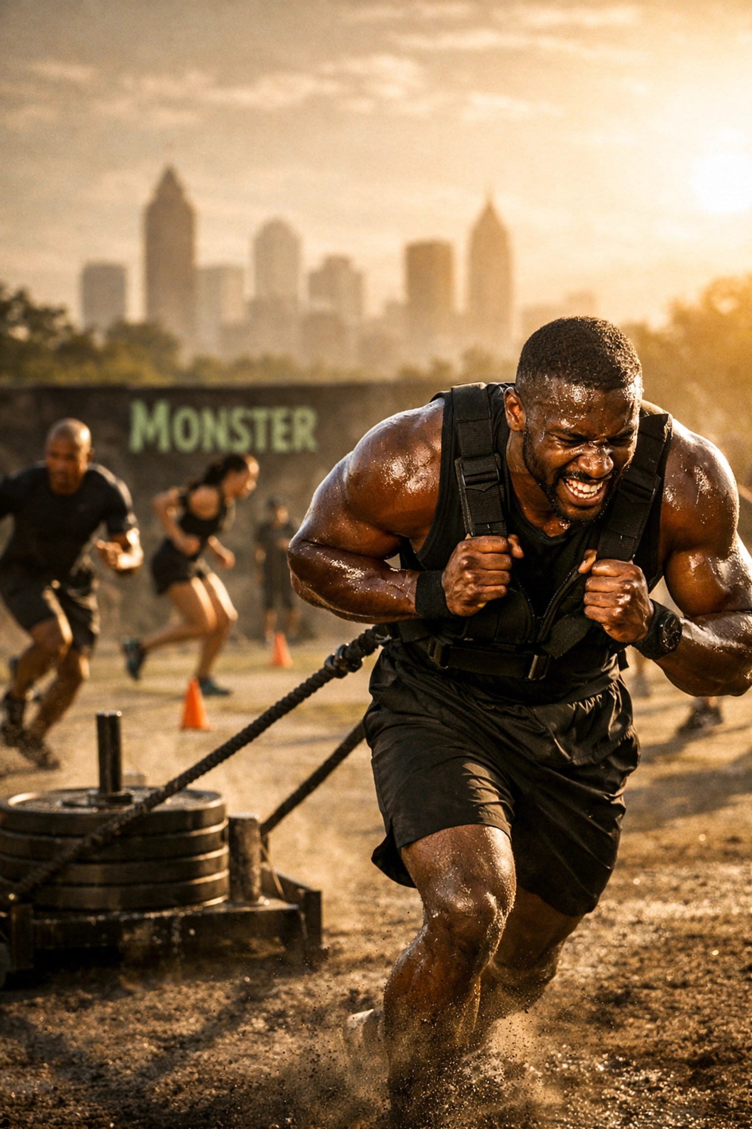 Elite athletes performing high-intensity positional football training drills in Atlanta.