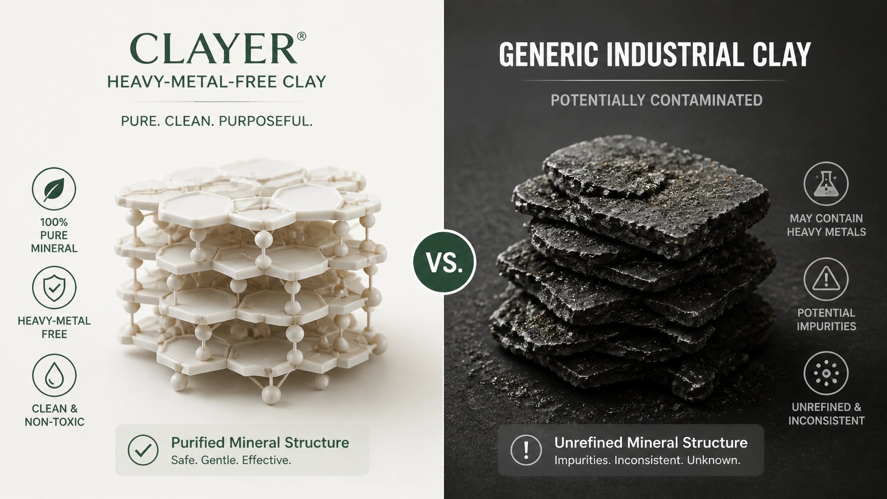 Comparison between pure mineral structure of Clayer and generic industrial clay