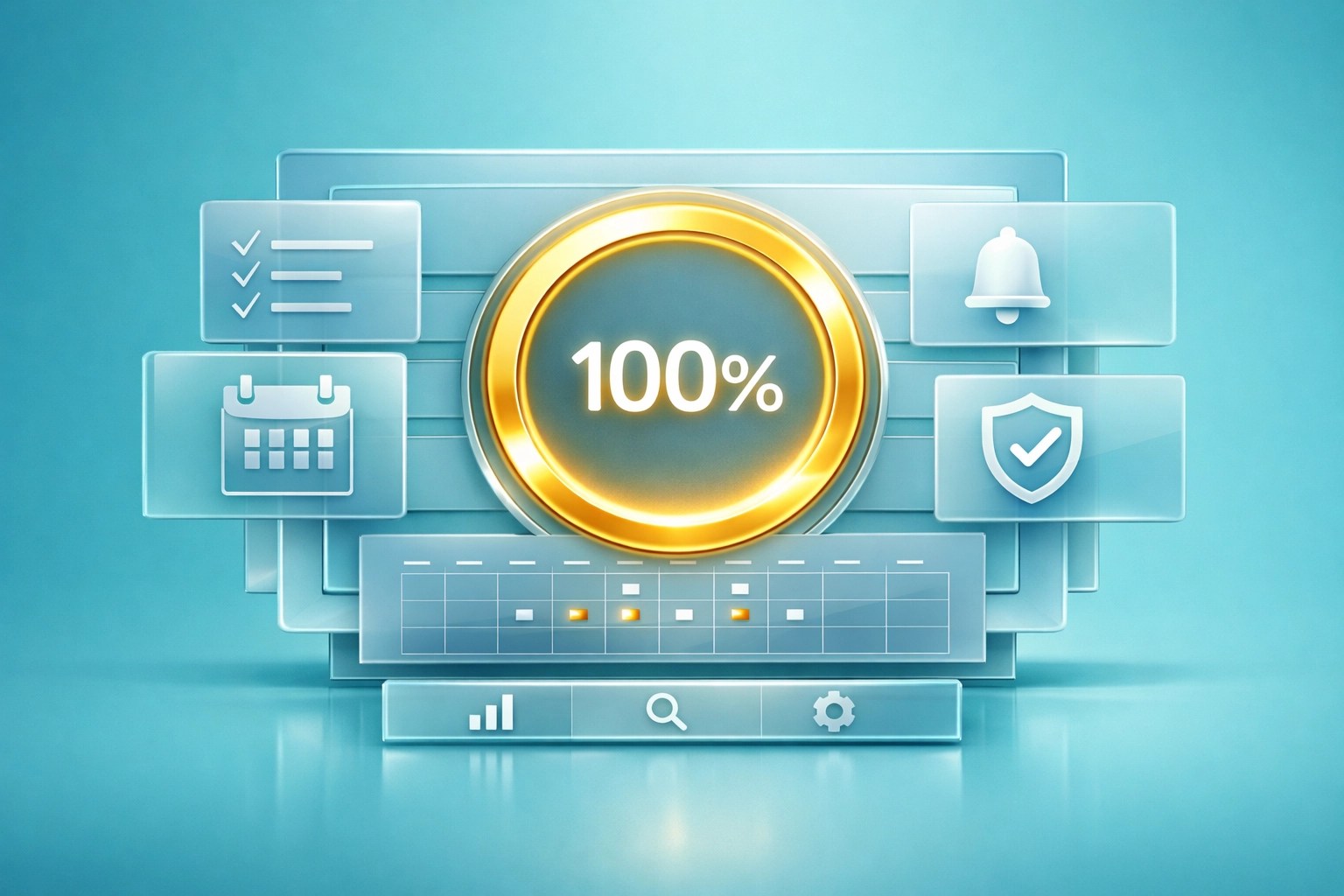 A digital dashboard with a gold progress ring symbolizing a completed and secure compliance calendar.