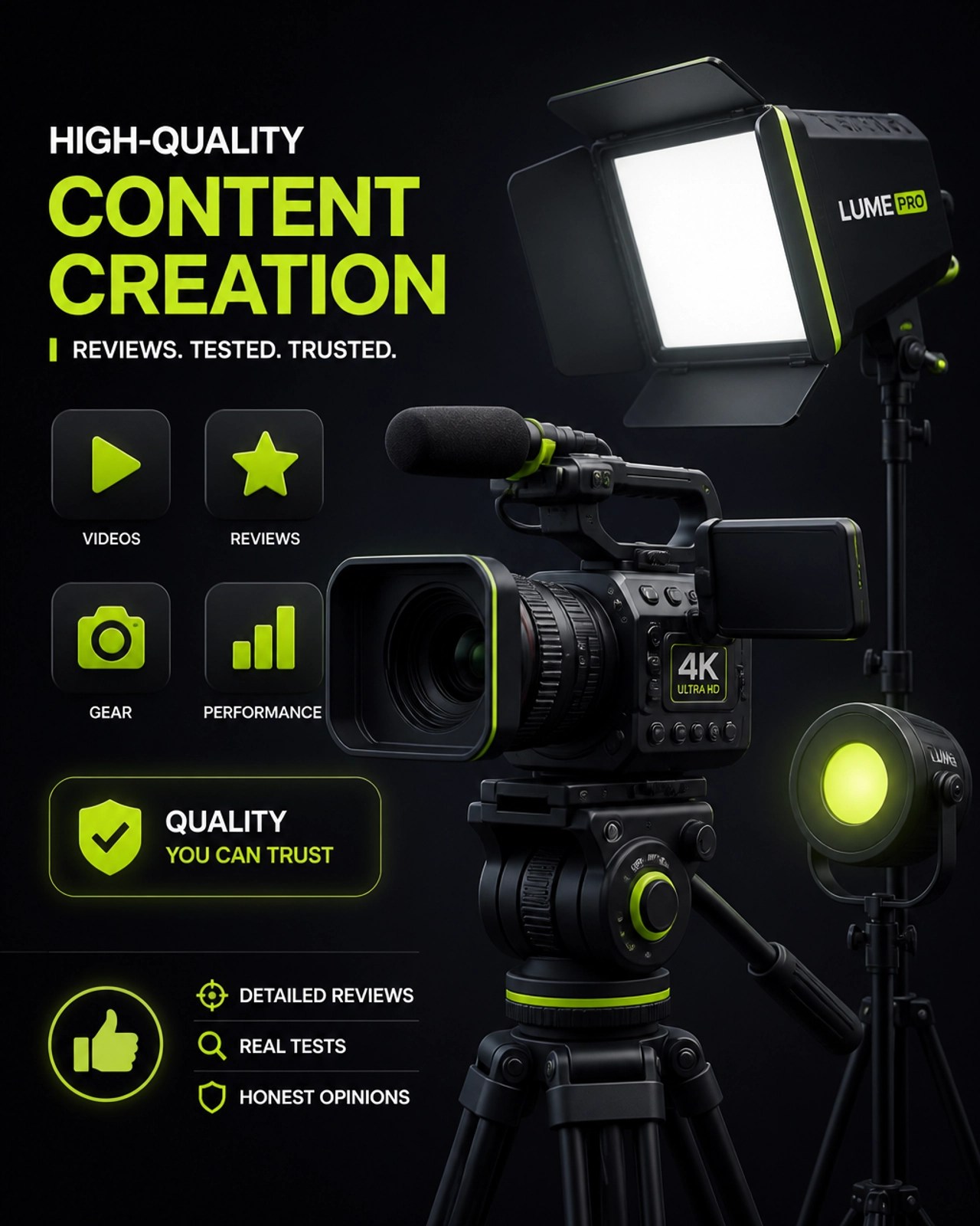 Professional content creation and product review gear illustration