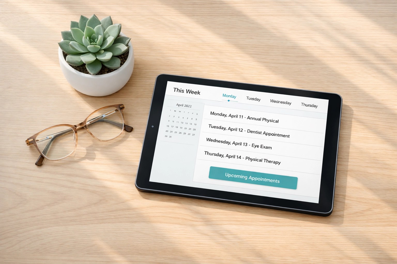 Digital calendar on a tablet for tracking recurring medical ride schedules and authorizations.