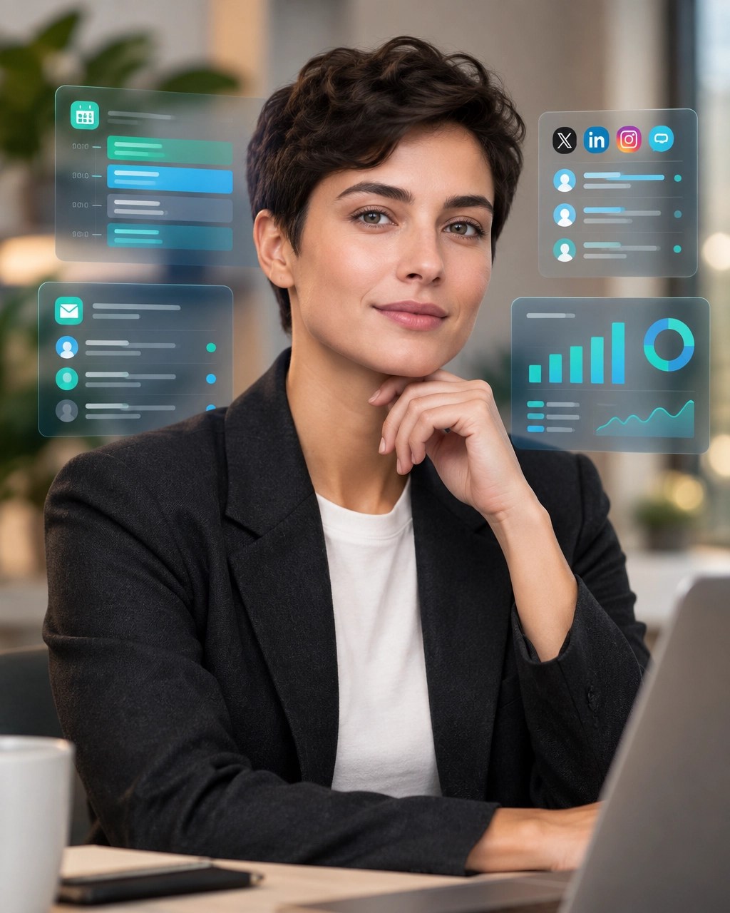 Nova, a MyGentic AI assistant represented as a calm digital presence supporting inbox triage, appointment booking and social replies