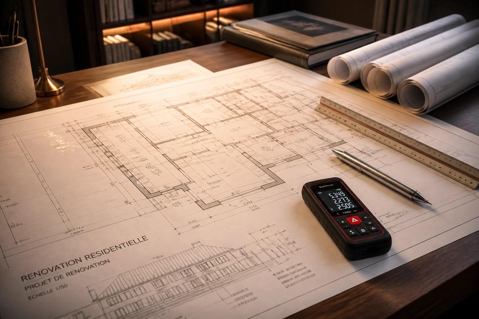 Plans de rénovation détaillés et outils de mesure pour un budget précis à Trois-Rivières.