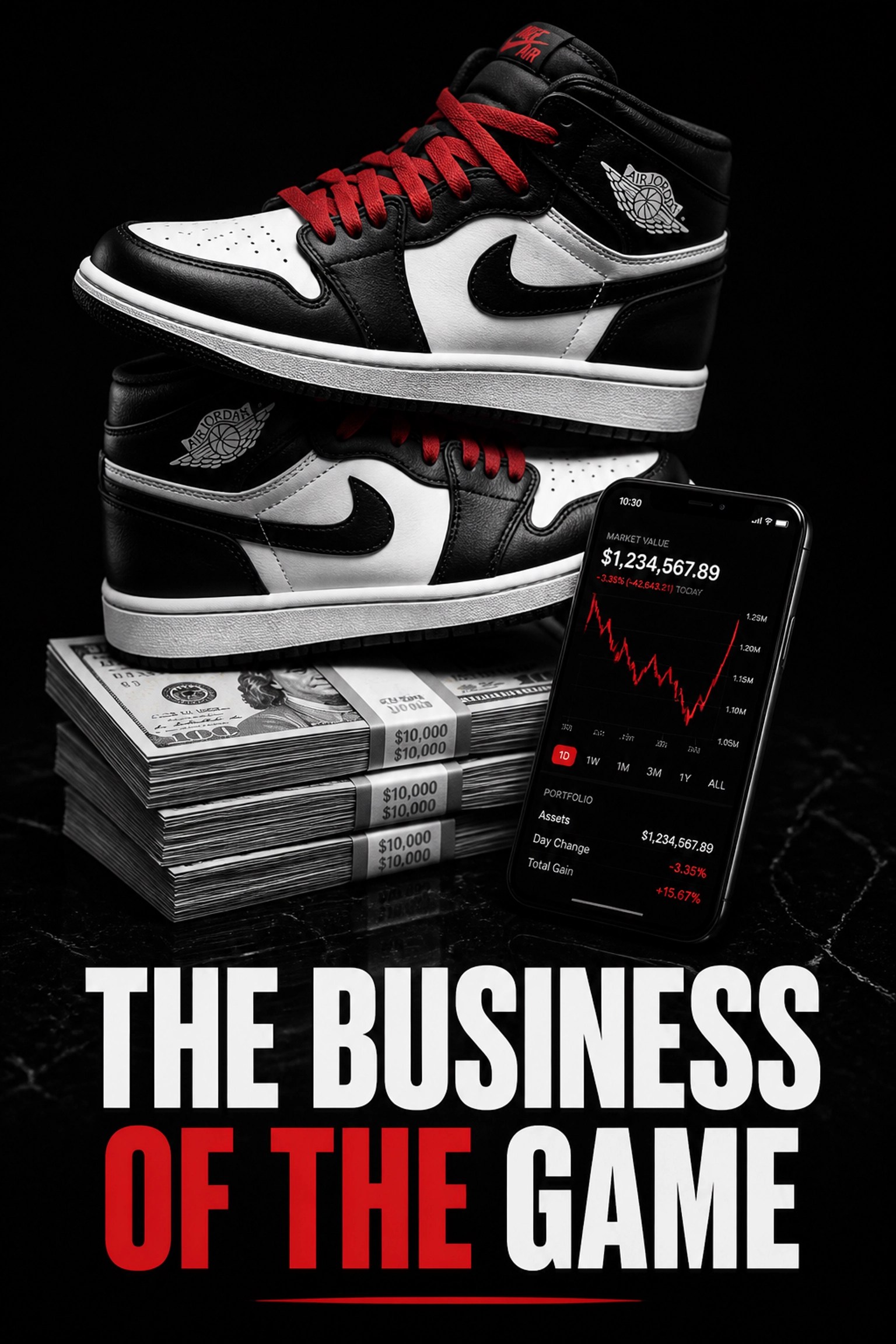 Luxury sneakers and currency highlighting the economic impact and business side of professional sports betting.