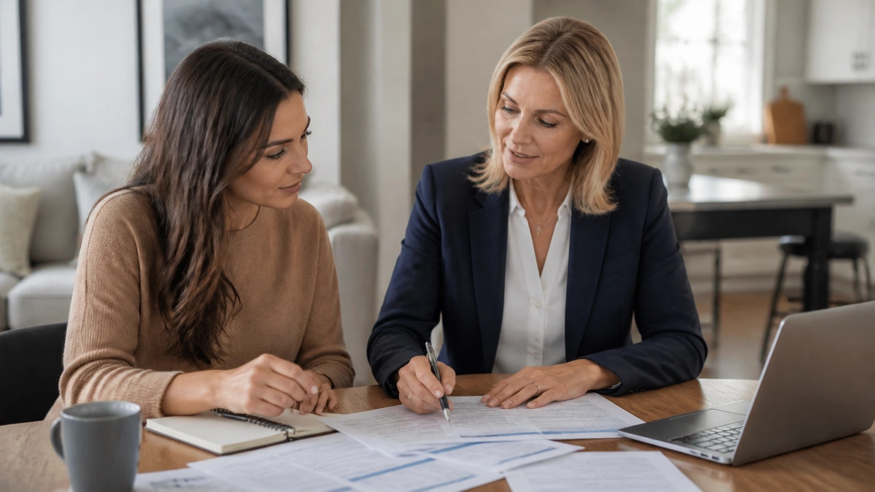 Mortgage advisor and homeowner comparing refinance loan estimates and payment options