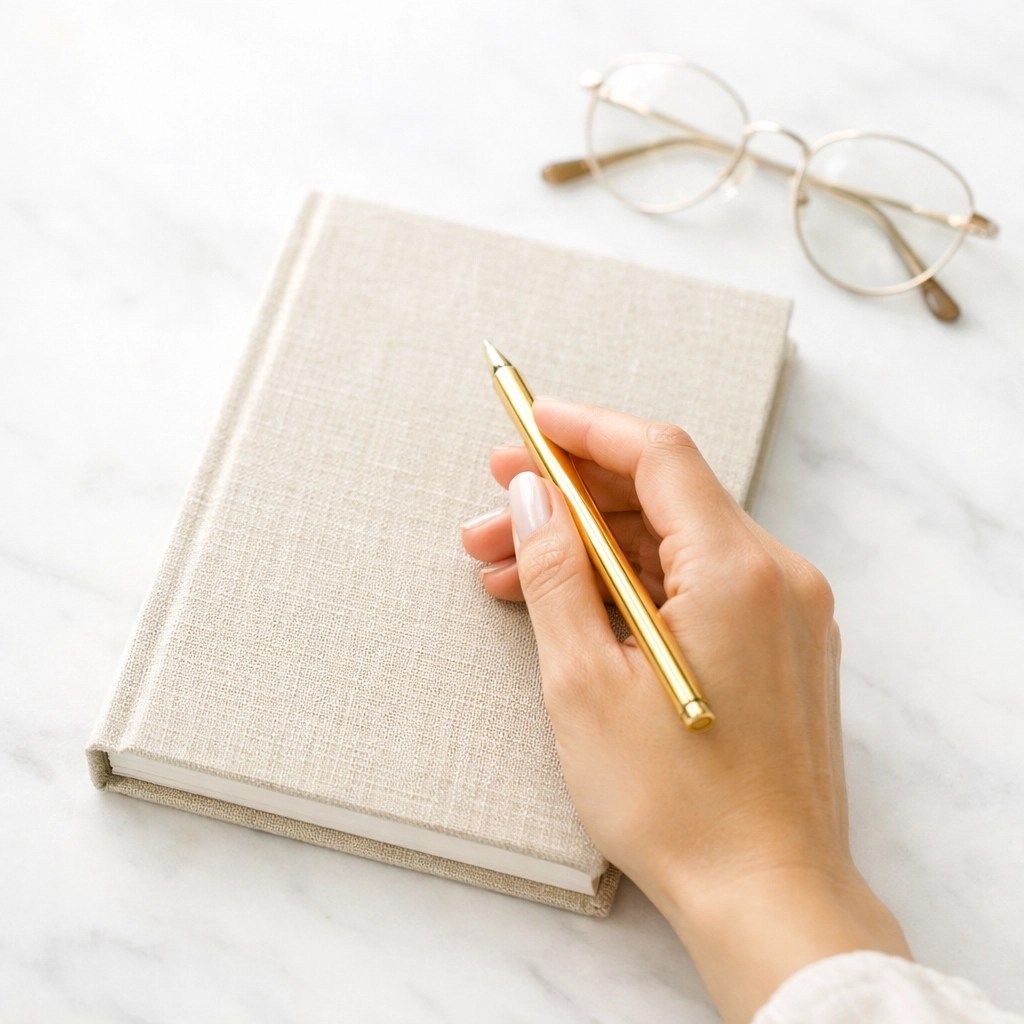 Kingdom Planning: Using Your Planner to Align Your Family with God's Vision 7 A woman journaling in a faith-based planner to organize her family's divine purpose and vision.