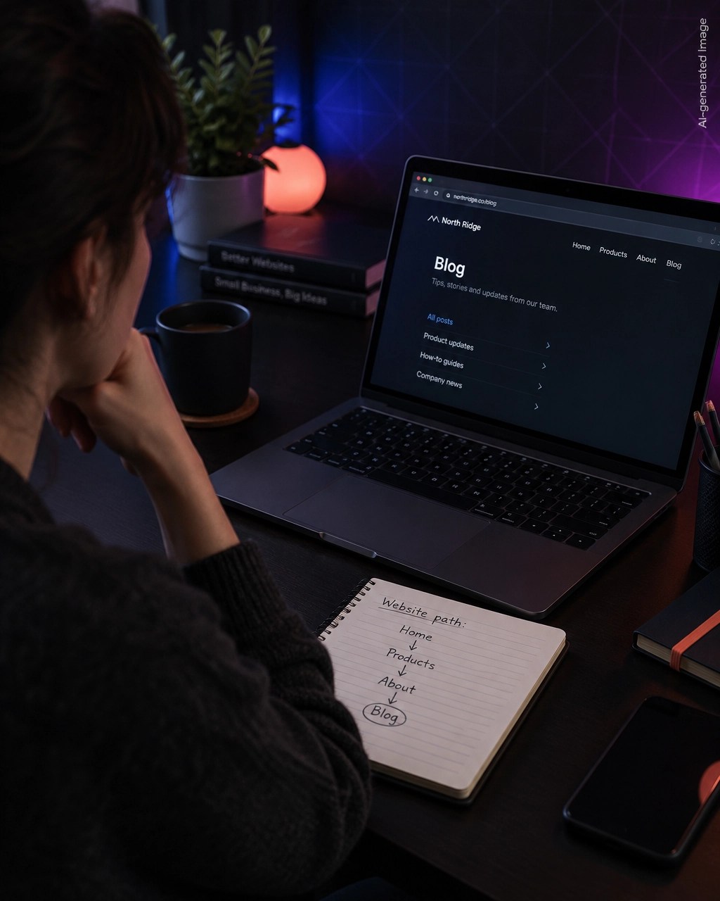 Indie hacker comparing a website path with a simple checklist