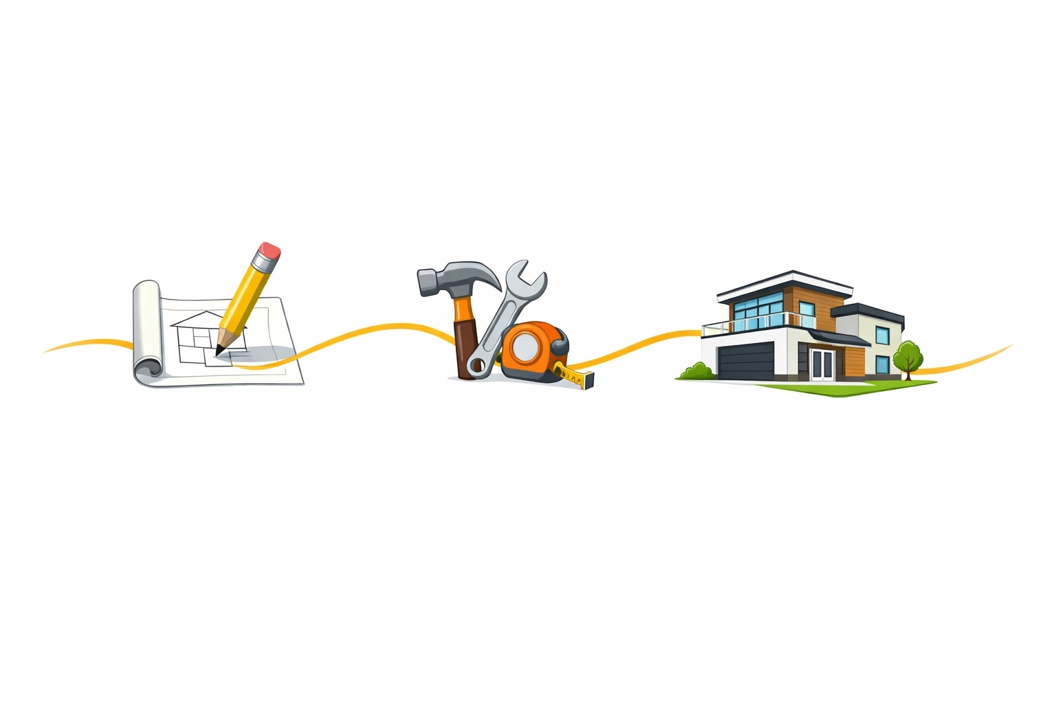 Conceptual icons showing the end-to-end custom home design and building process.