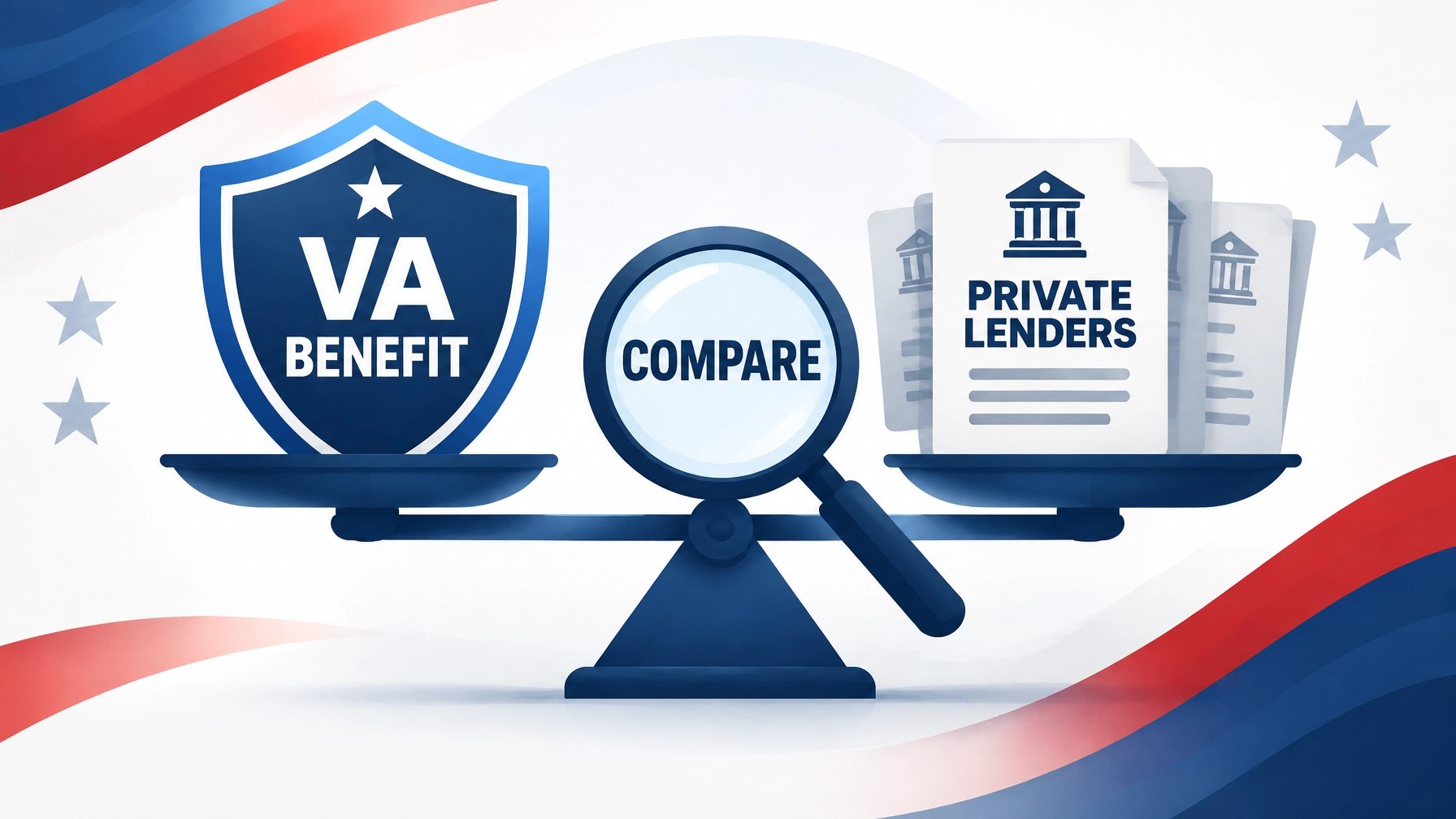 Editorial illustration distinguishing the VA benefit from private lenders