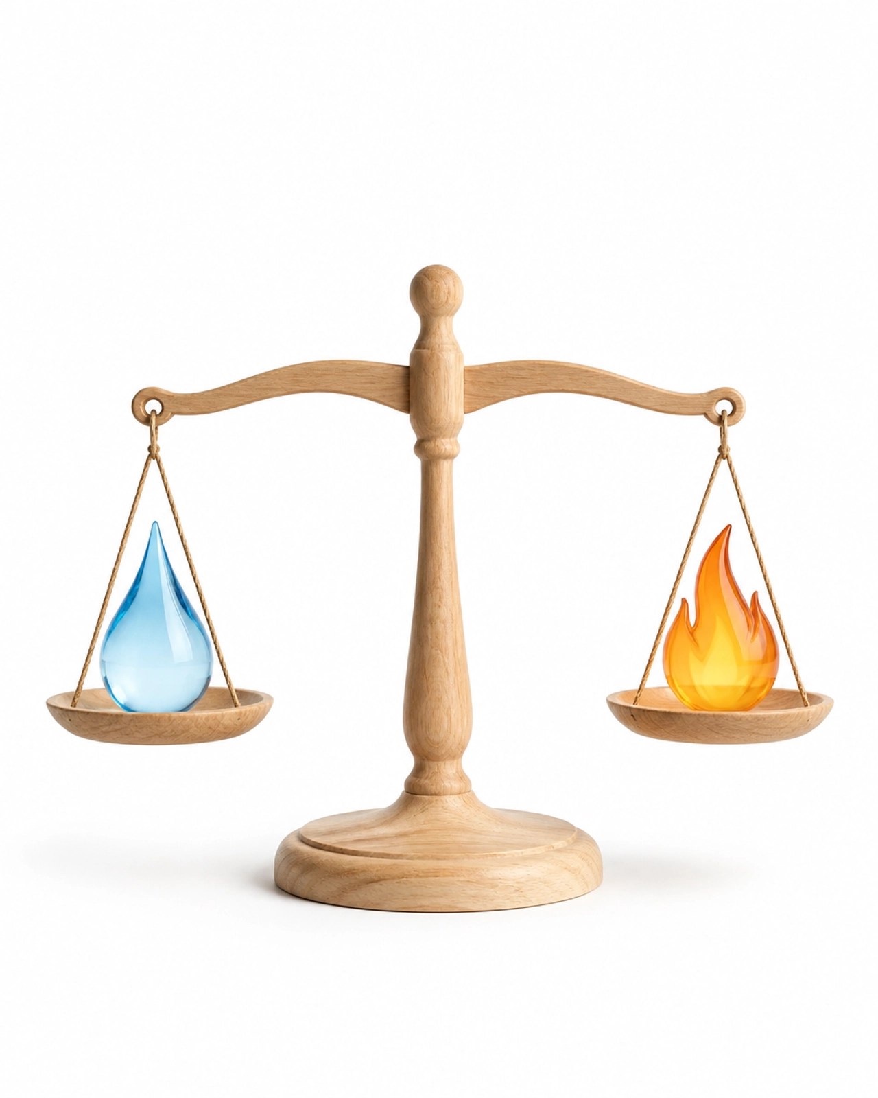 Representación abstracta del equilibrio entre el fuego (Pitta) y el aire (Vata) mediante una balanza minimalista.