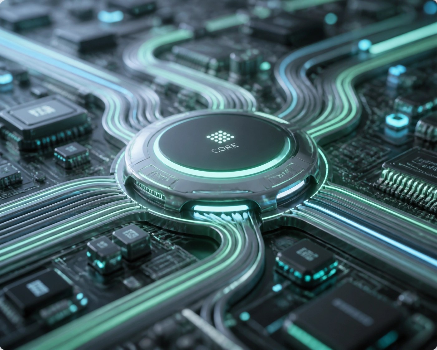 Detailed view of a glowing computer processor highlighting laptop hardware performance and system speed.