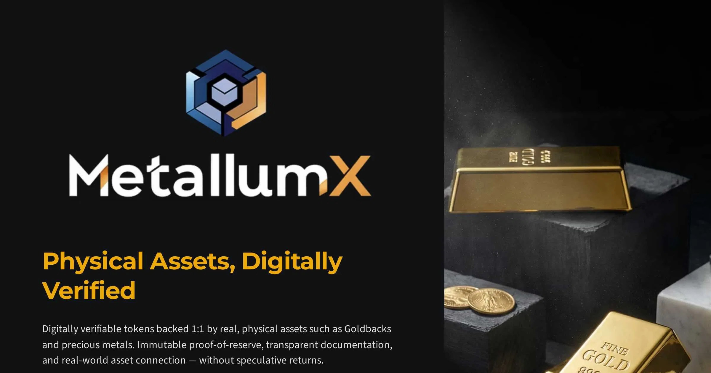 MetallumX branding featuring physical gold and digital verification infrastructure