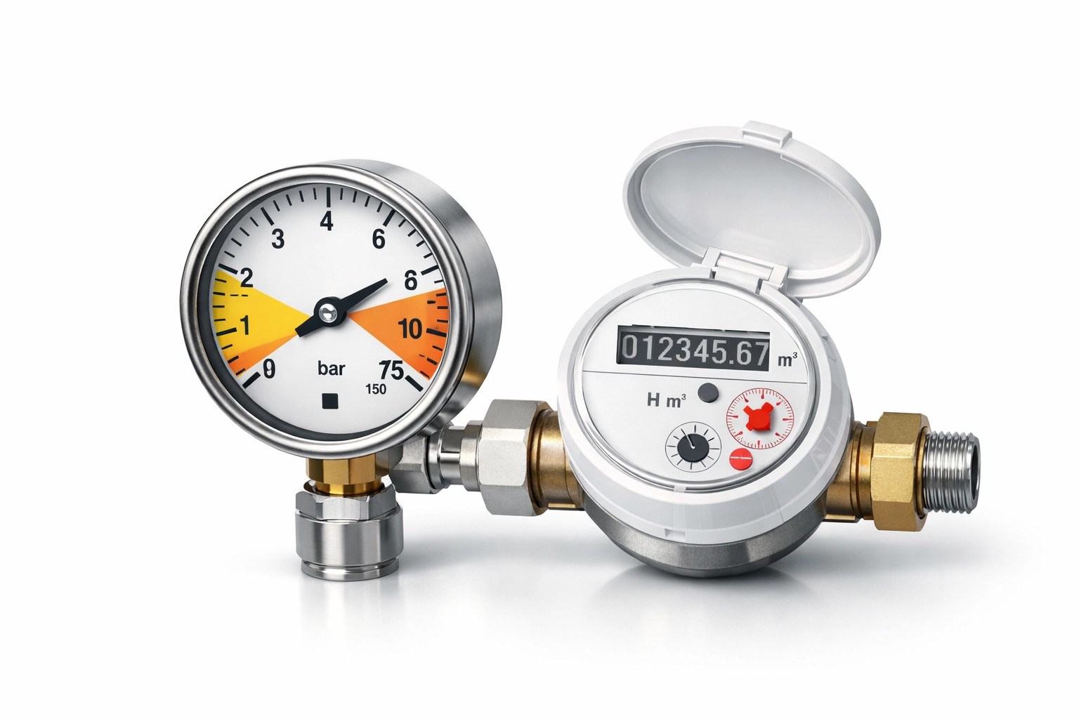 Pressure gauge and water meter equipment for slab leak detection