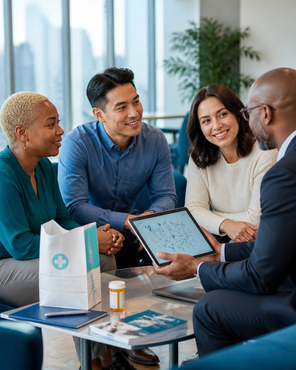 New York employees reviewing provider networks and prescription coverage with a benefits advisor