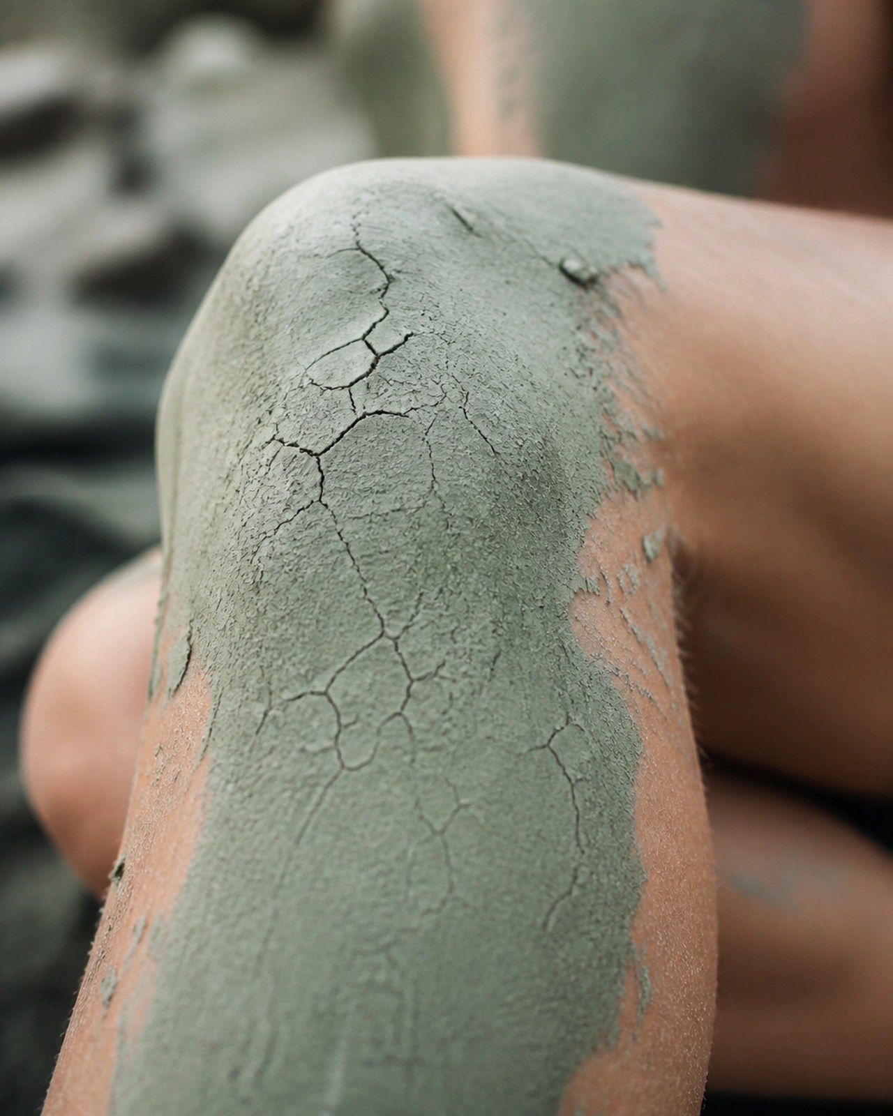 Athlete with green clay on their leg for recovery