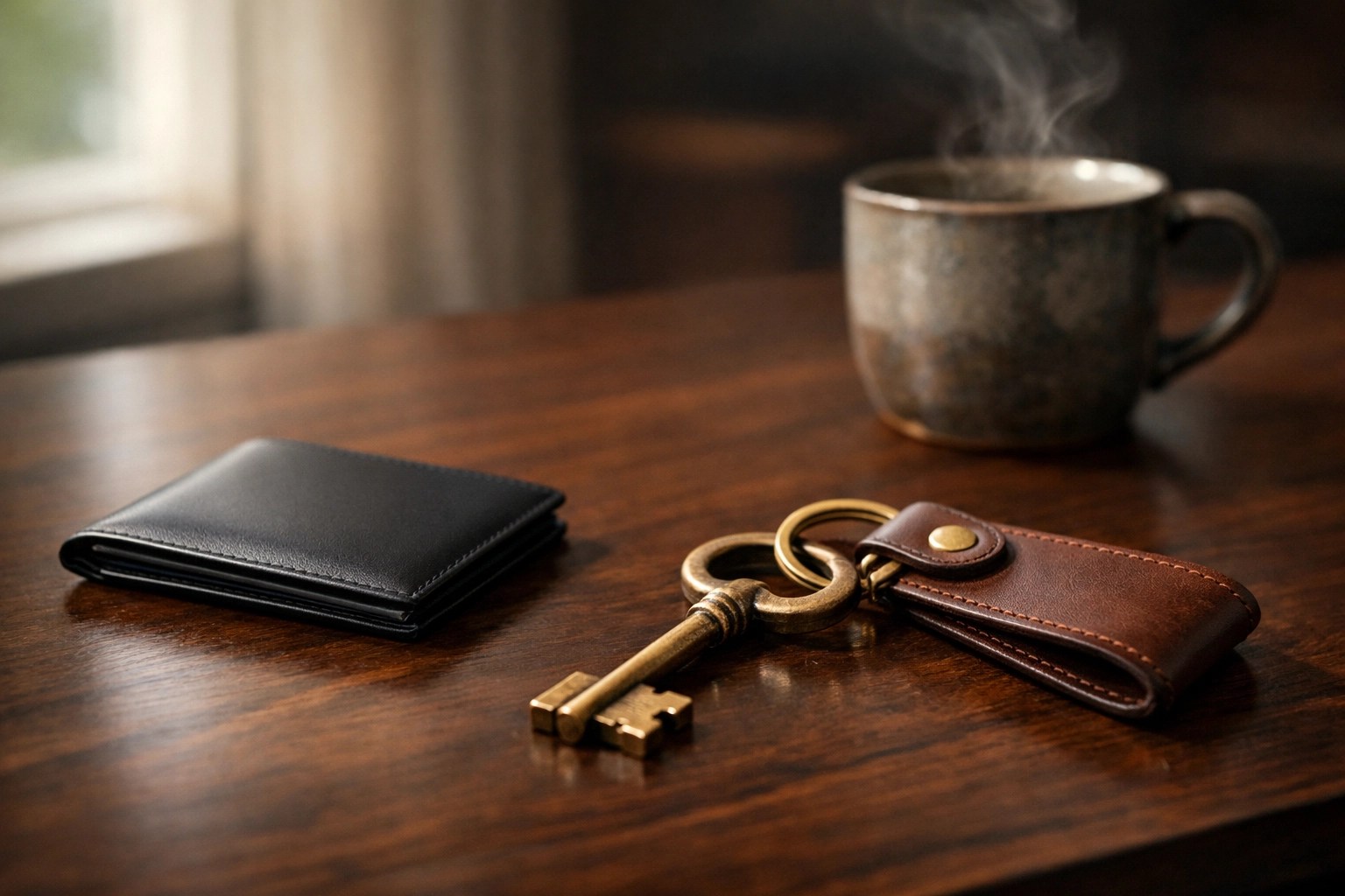 A house key and wallet on a desk representing the choice between property rental and immediate liquidity.