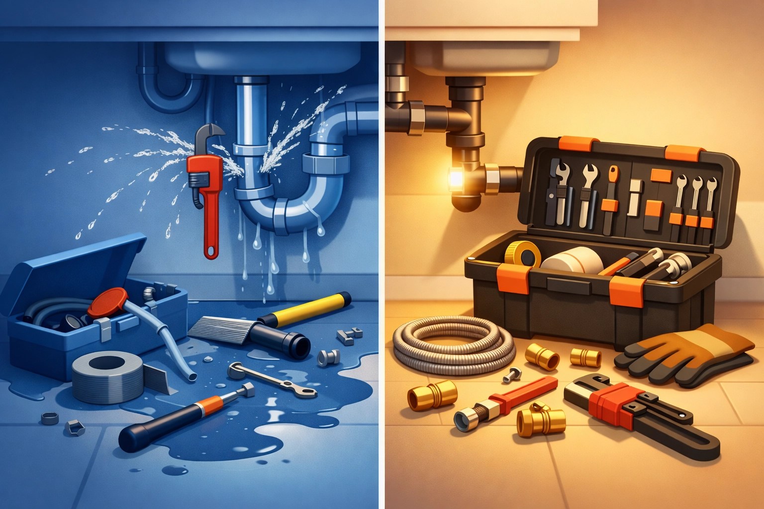 Comparison of DIY plumbing mistakes versus professional emergency repair services