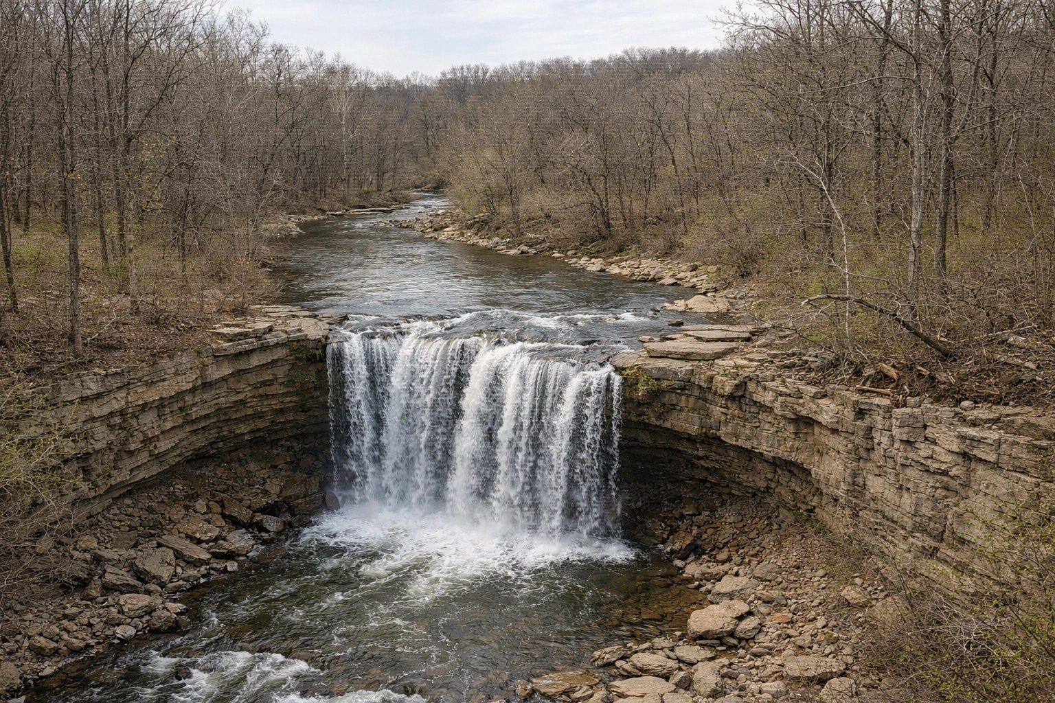 A realistic Miami Valley, Ohio park/creek scene with Midwest trees and natural lighting