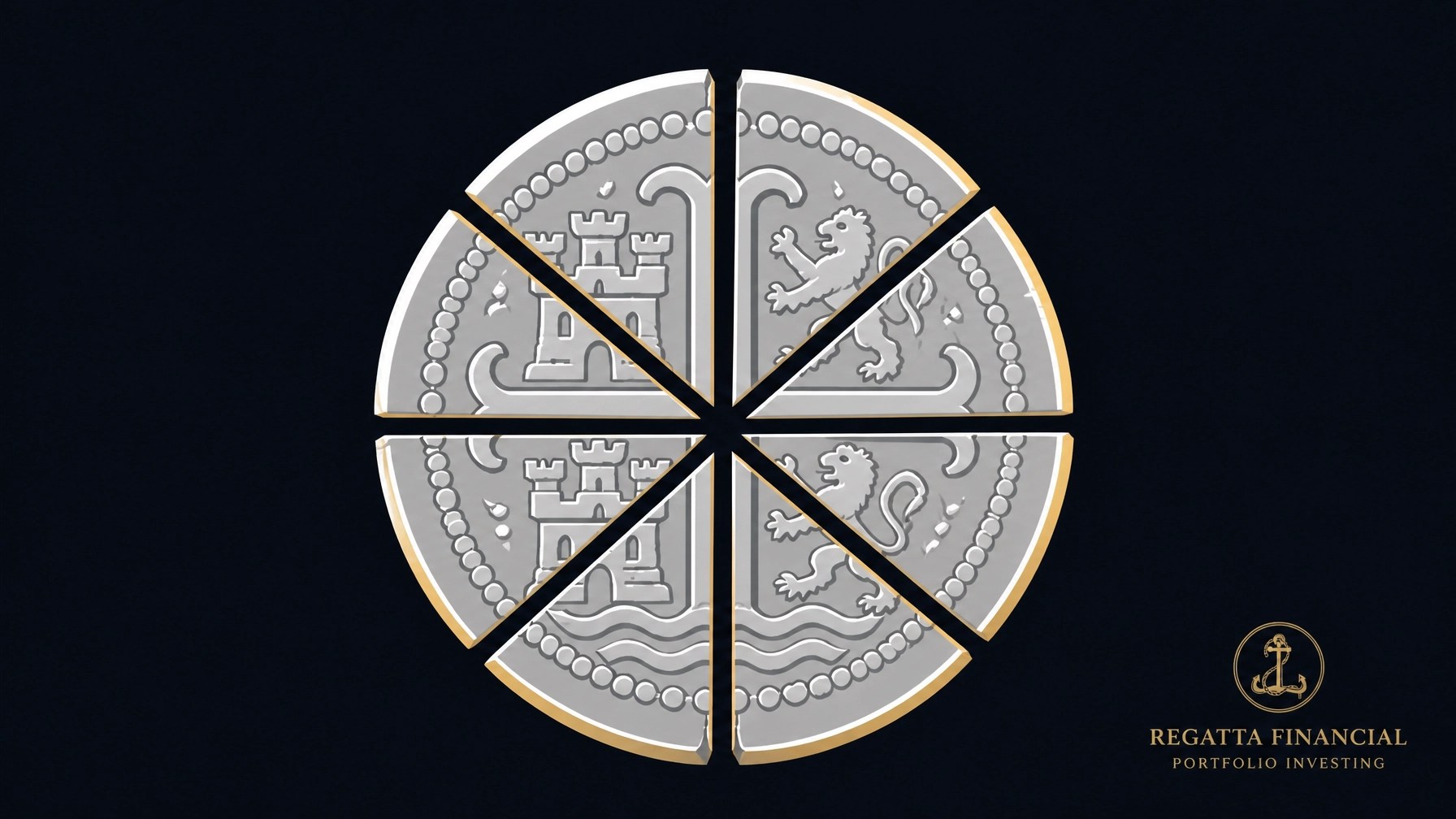 Spanish silver Piece of Eight coin divided into wedge-shaped bits.