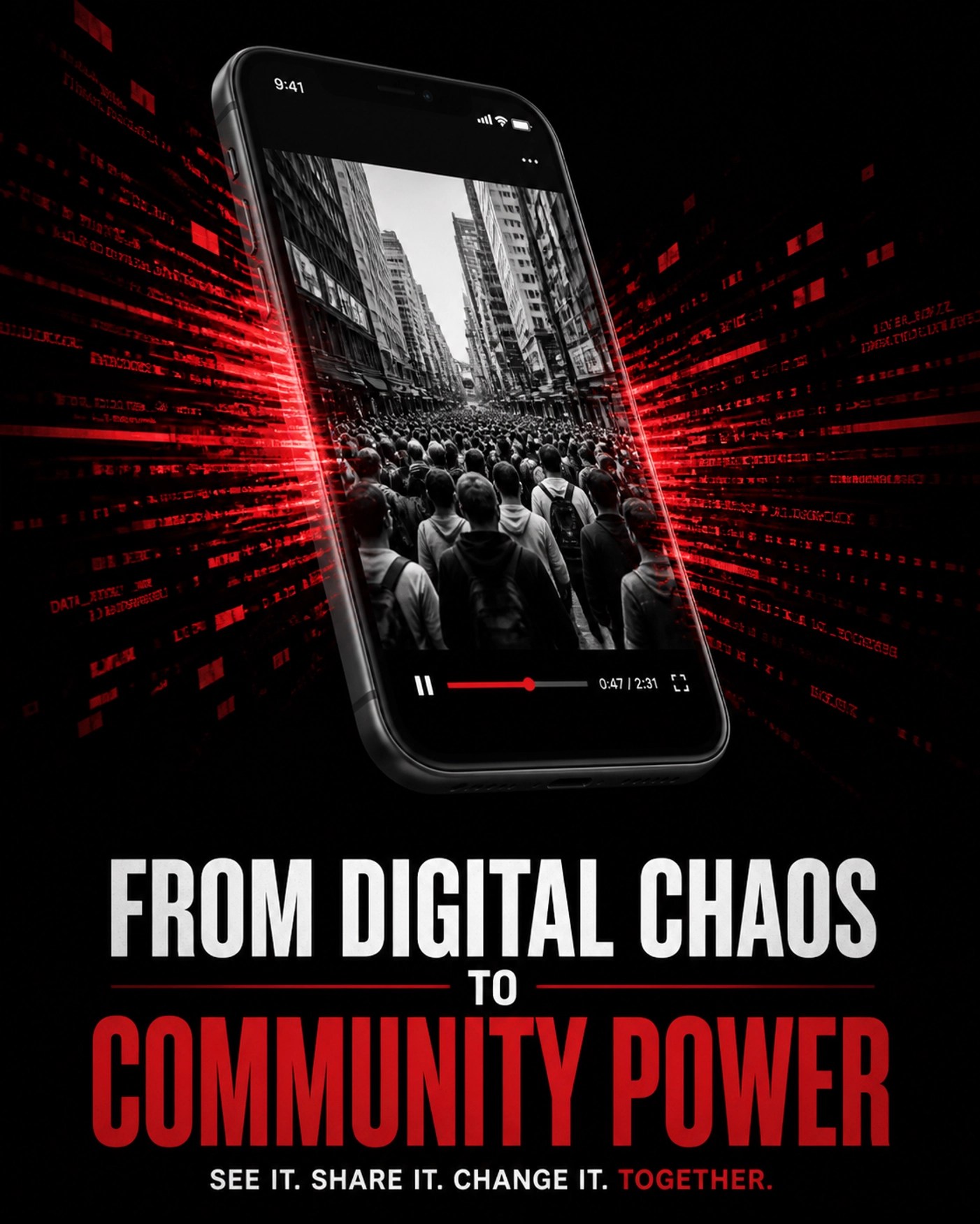 Smartphone displaying urban viral news representing the impact of social media on community power.